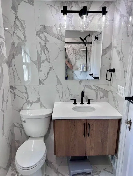 Small bathroom with custom vanity