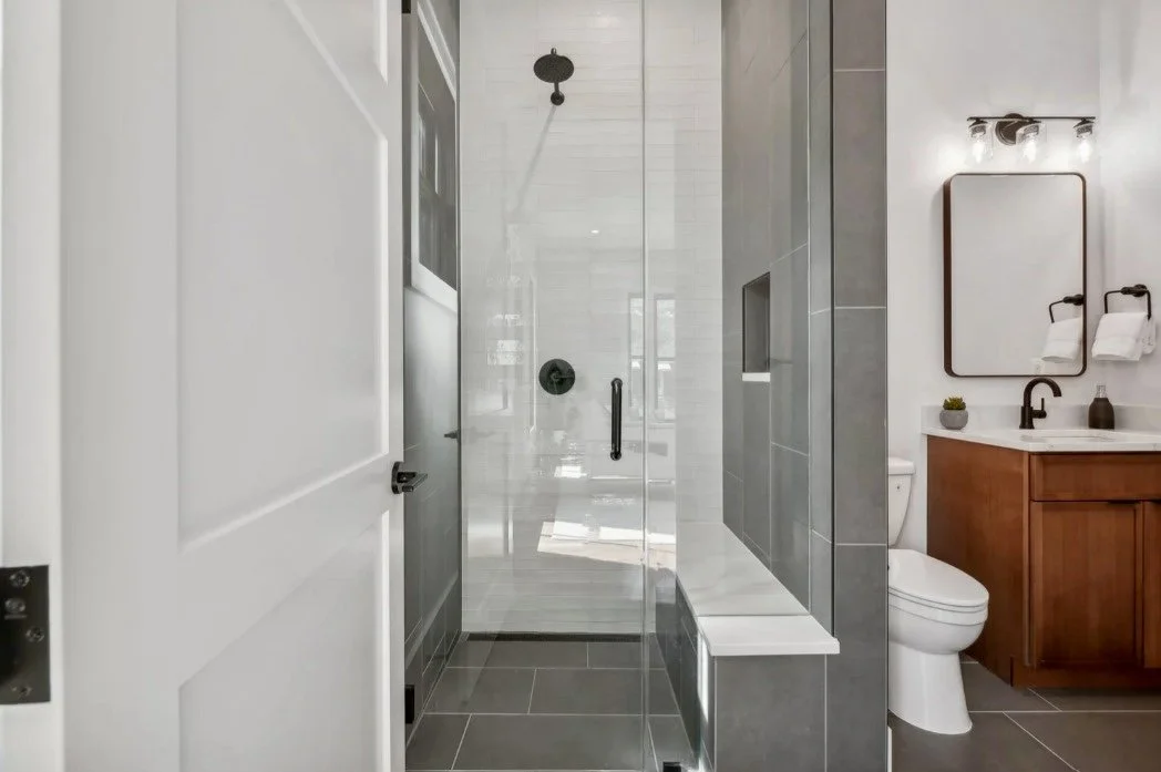 Custom shower installation with shower bench in Arlington, VA