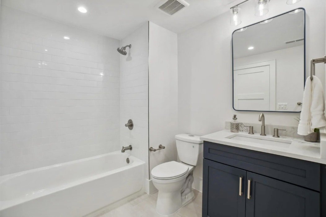 Small bathroom with custom vanity
