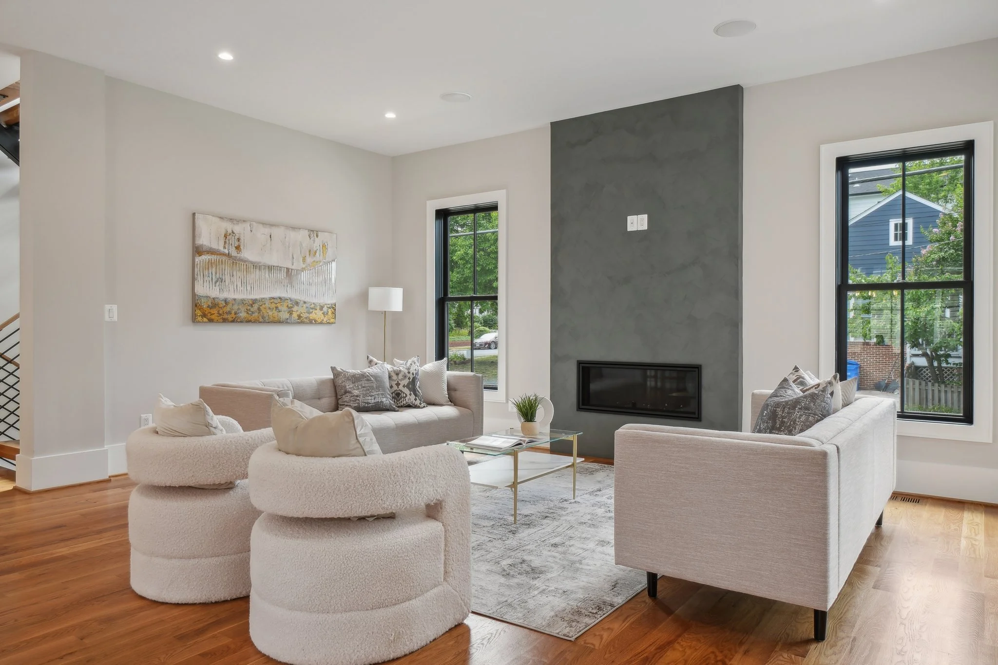 Family room with Custom Linear Gas Fireplace in Arlington, VA