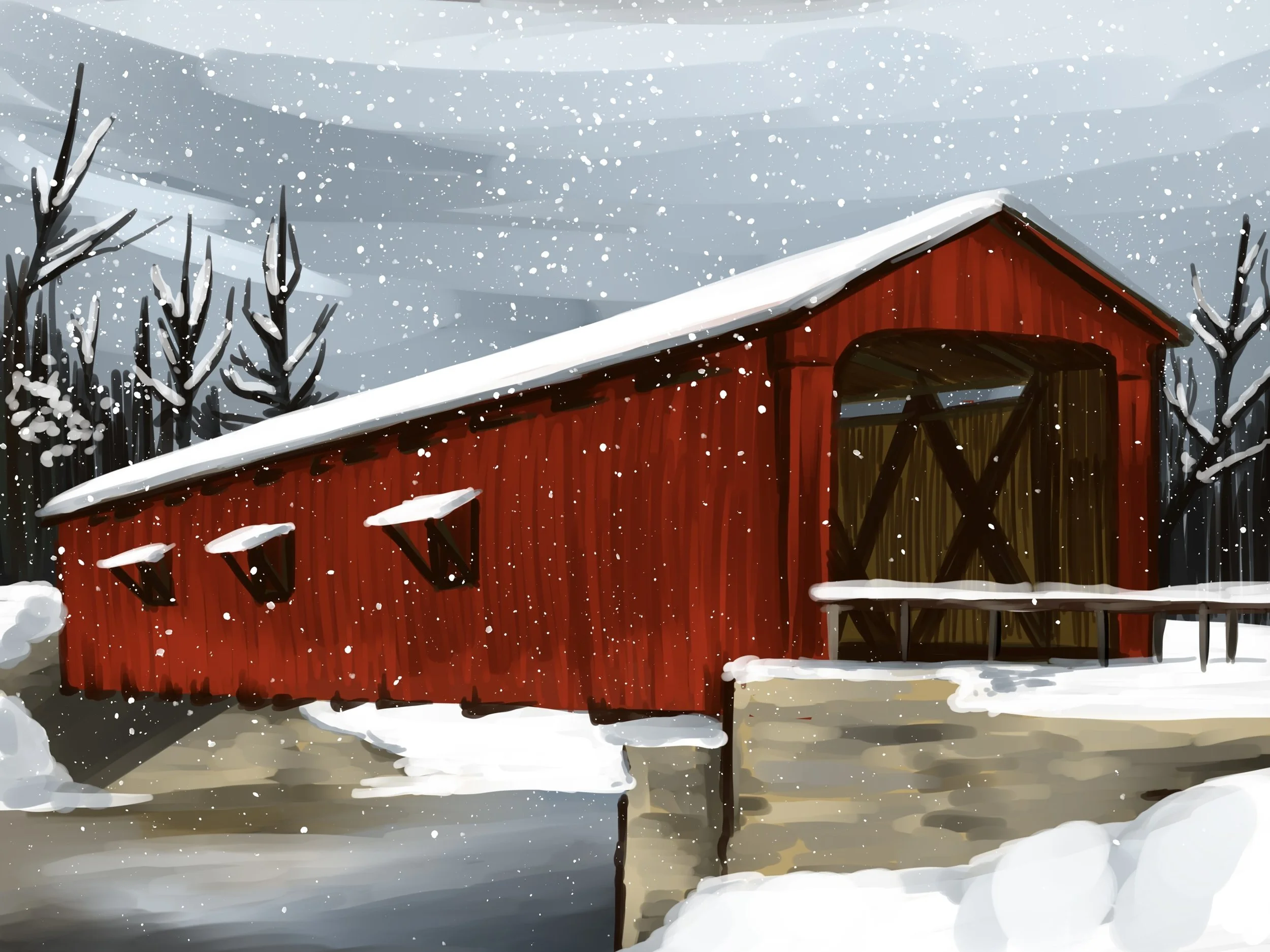 Snowy Covered Bridge Paint Party!