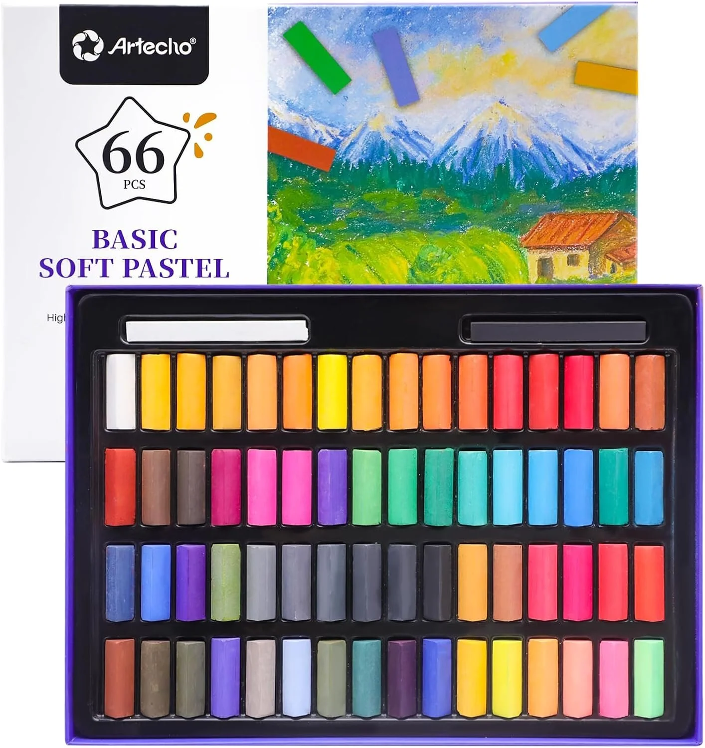 Boxed pastel kit showing the 66 different colors included