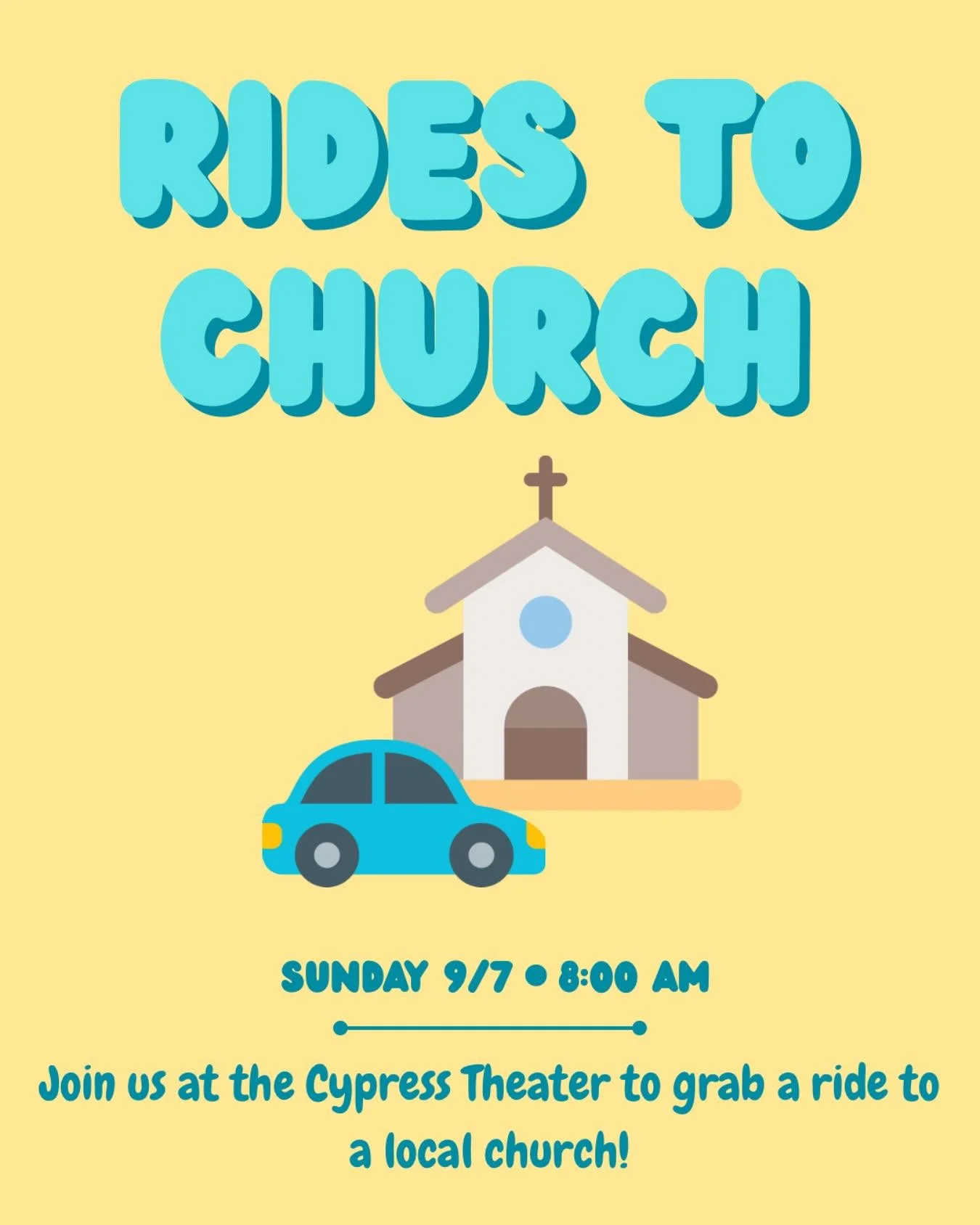 LAST RIDES TO CHURCH TOMORROW!! Join us in the student center at Cypress Theater tomorrow learn about local Atlanta churches and catch a ride to church!