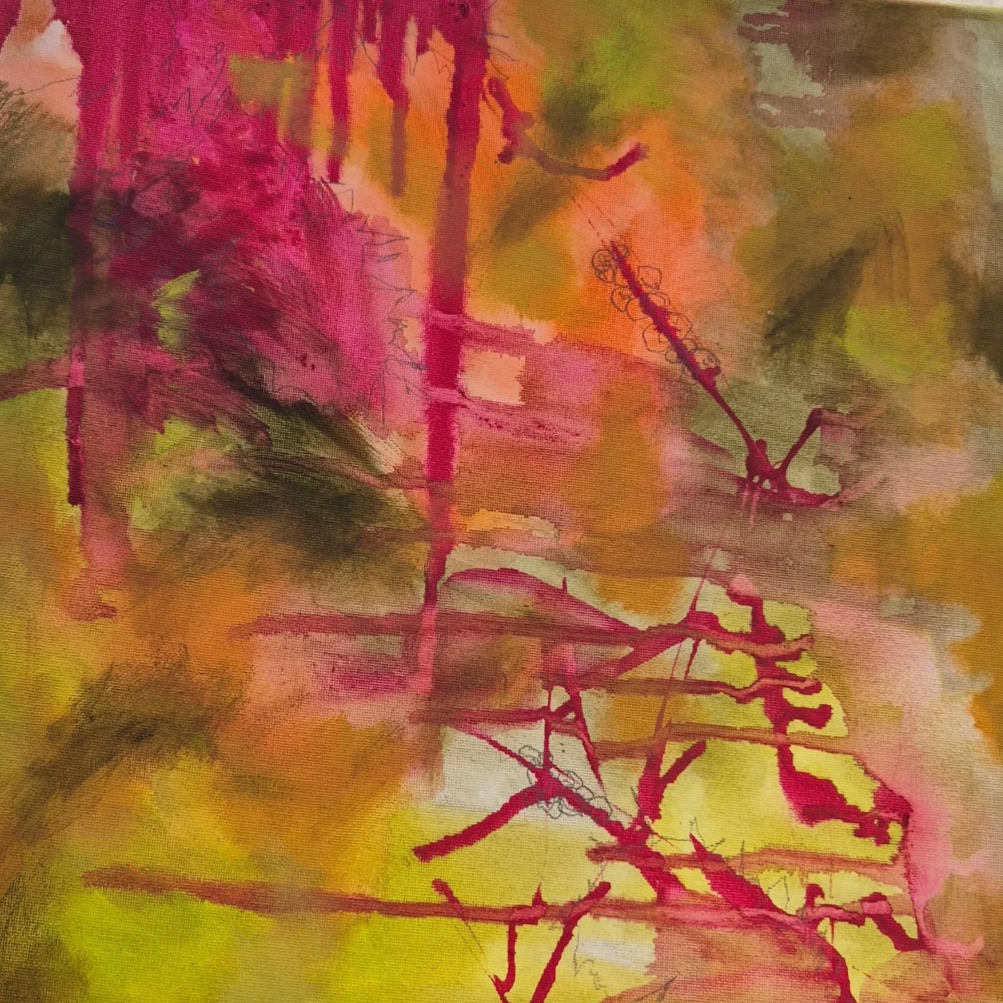 Inspired by fuschia pink bottle brush trees and using a limited palette plus hot pink ink. Loving this colour combo.

#wip #artist #enpleinair #acrylic #busselton