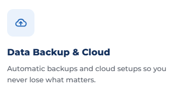 Cloud icon with text about data backup and cloud services