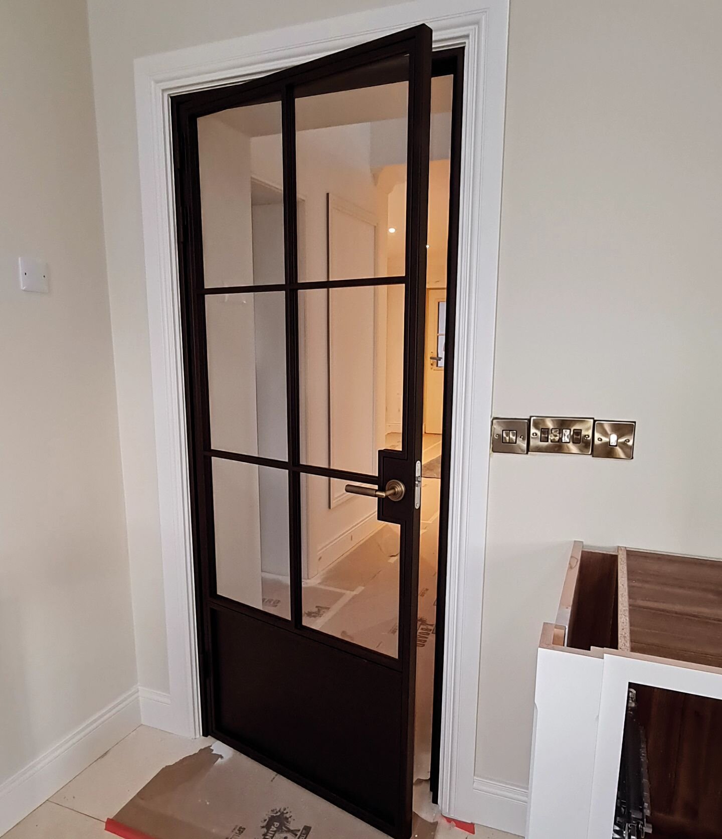 A timeless design - Recent install of two 6 panel doors with solid base plate. 

Small lock enclosure fitted with Piccadilly Antique Bronze knurled handles from the Burlington Range. 

We use a double profile system on all our builds so the door, win
