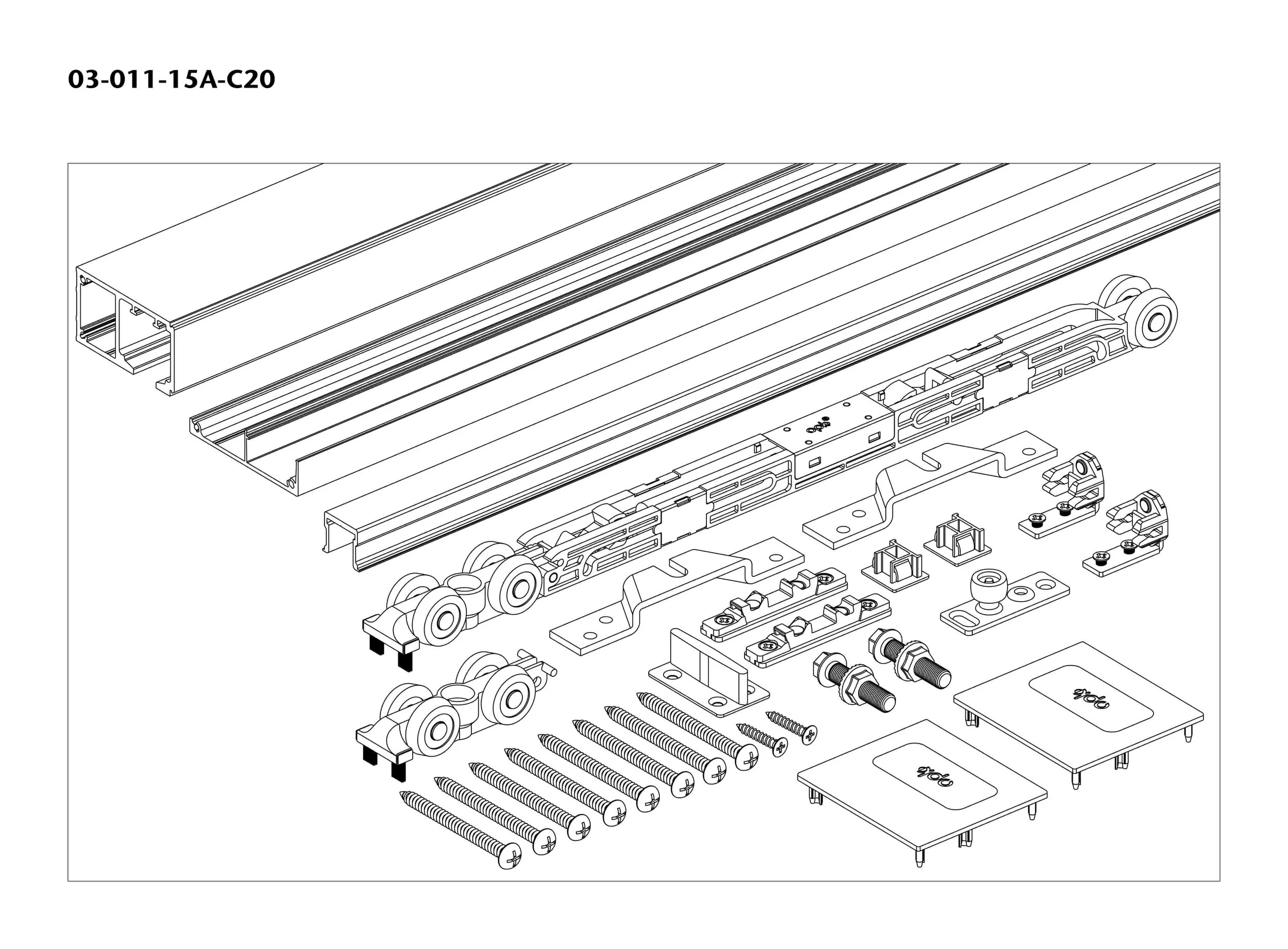Image of wall mount door kit with rail, rollers and damping unit for OPK spaceship 80