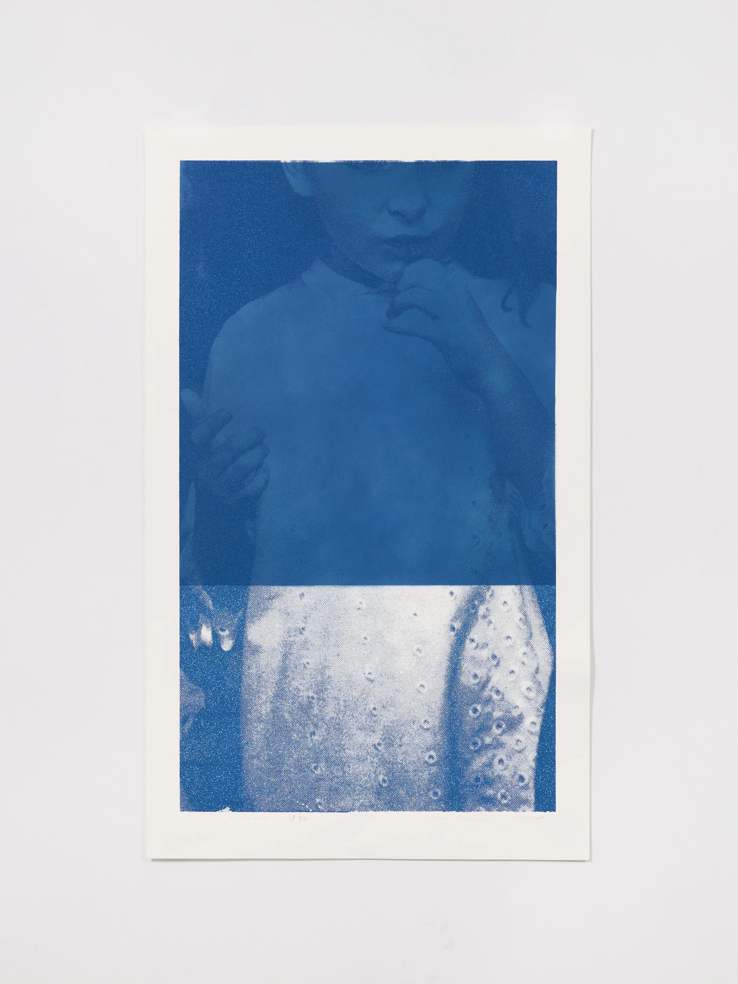 Richard's Daughter (Blue), 2014. Photographic silkscreen, spray paint, 44" x 26.5"
