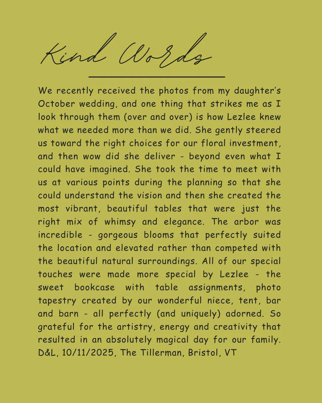 Kind words from this wonderful family.