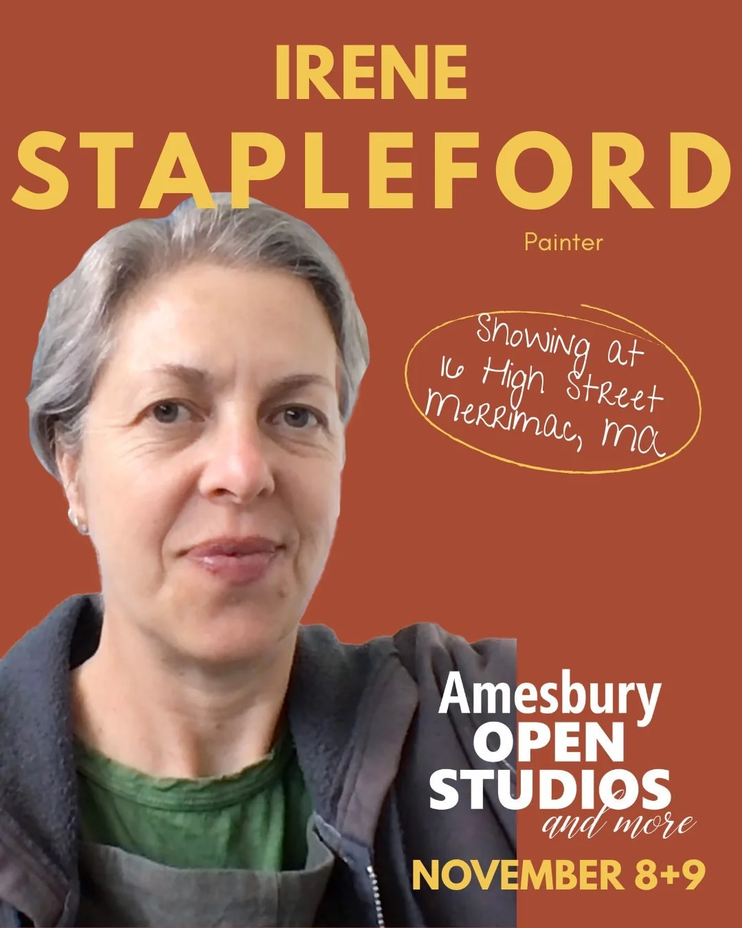 ARTIST SPOTLIGHT: Irene Stapleford
Open Studios Location: 16 High St. Merrimac, MA 

You won't want to miss Irene during Open Studios weekend, so make a note to visit her home studio in Merrimac + check out her works!

Inspired by landscapes, dreams,