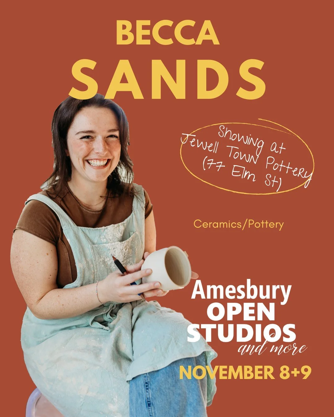ARTIST SPOTLIGHT: BECCA SANDS
Open Studios Location: 77 Elm St.

You won't want to miss Becca during Open Studios weekend, so make a note to visit Jewell Town Pottery (inside Mill 77) + check out her works!

Becca Sands; ceramic artist and instructor