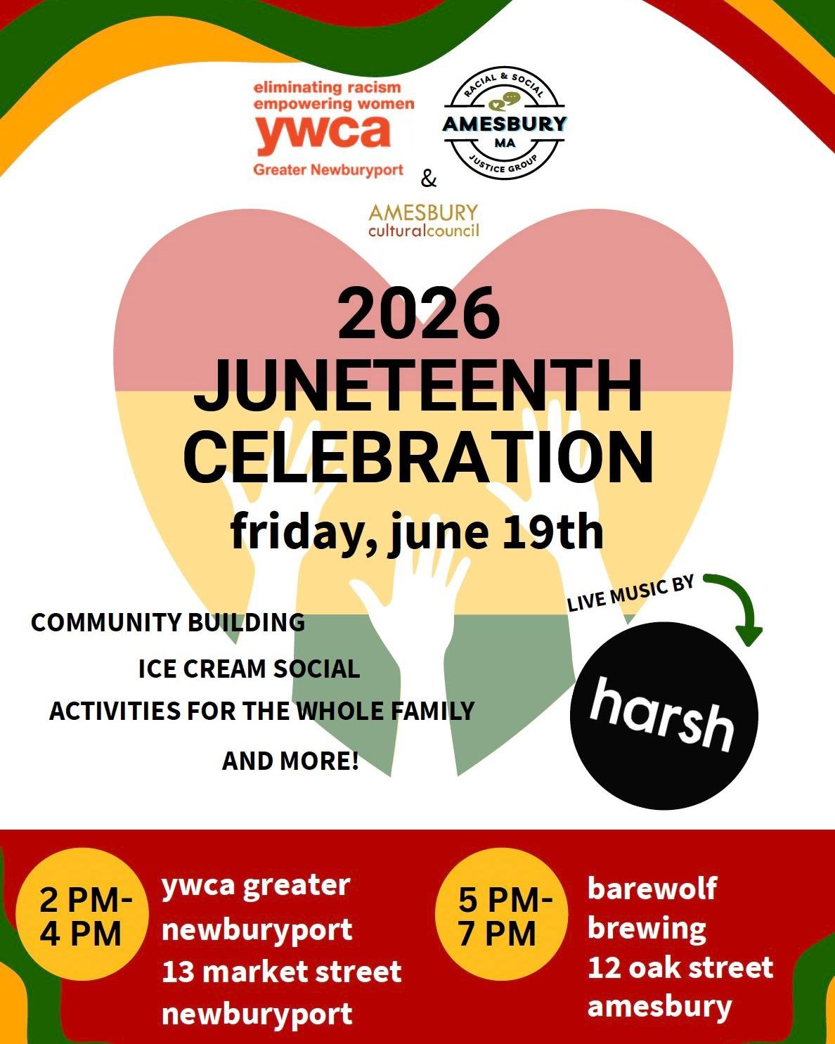 The Amesbury Cultural Council is proud to be teaming up with the @ywcanewburyport  and @amesbury_cares in celebration of Juneteenth, Freedom Day!

Mark your calendars for a powerful, two-city event, educational and celebratory event on June 19th.

12