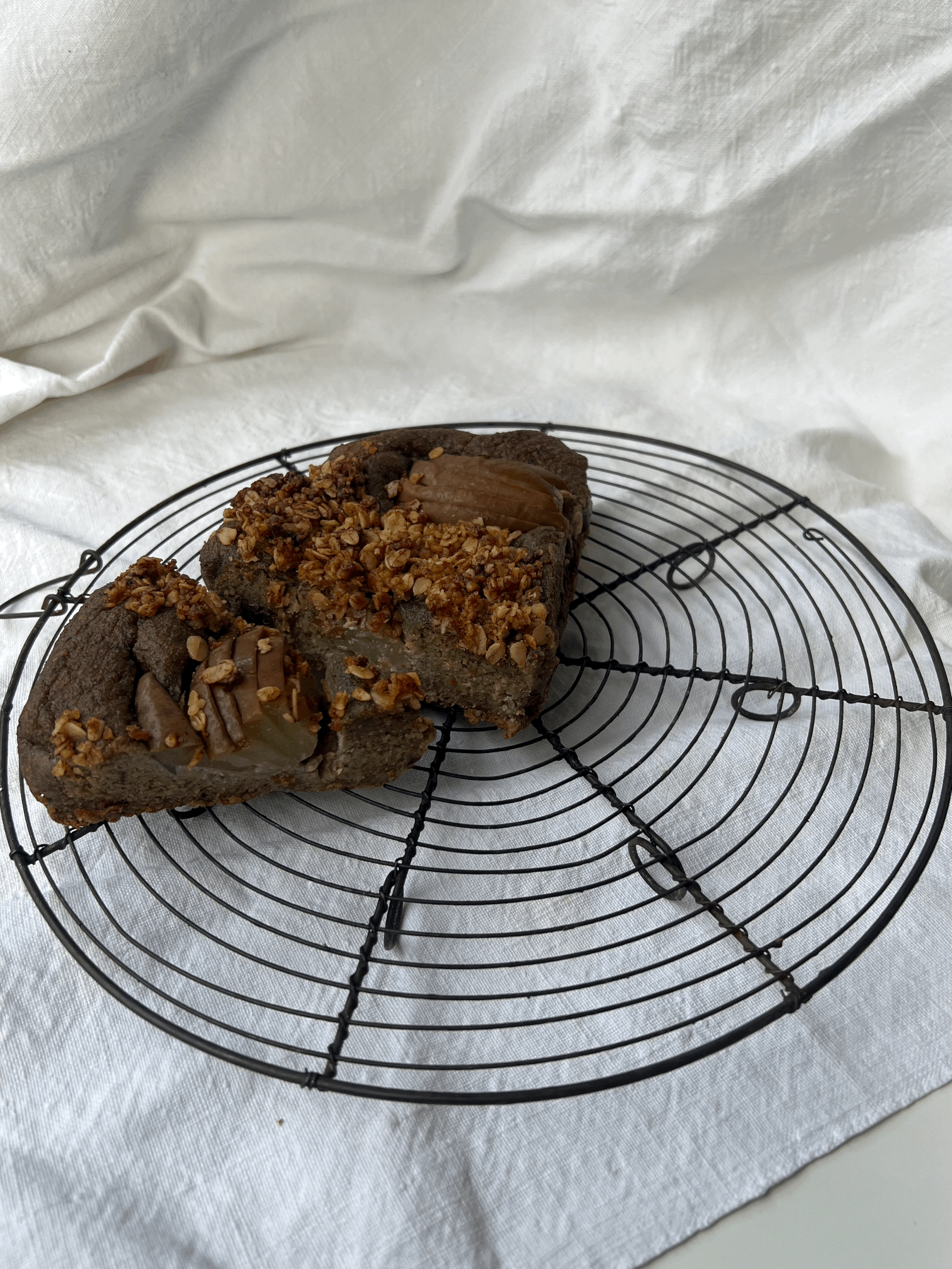 Microbiome nurturing and blood sugar supportive cardamom and dark chocolate pear cake (gluten and dairy free)