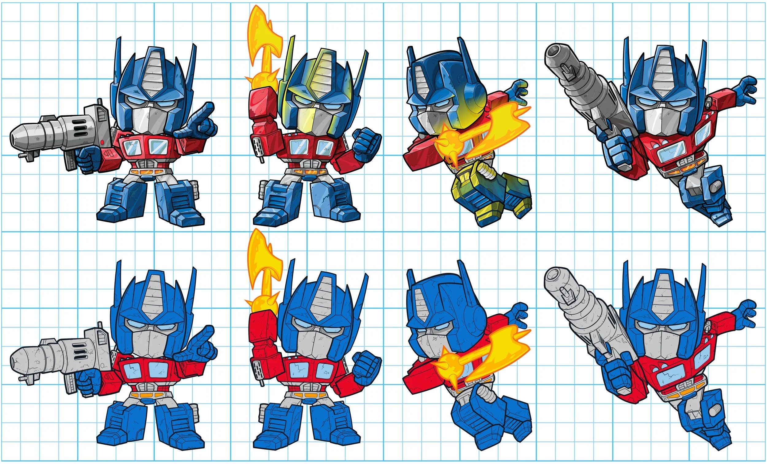 Transformers vector character art of Optimus Prime in a Chibi art style.