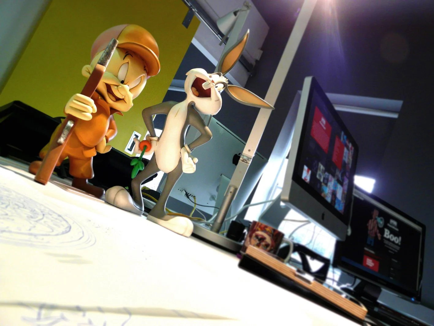 Windle Creative office interior, elmer fudd, bugs bunny, characters, creative office