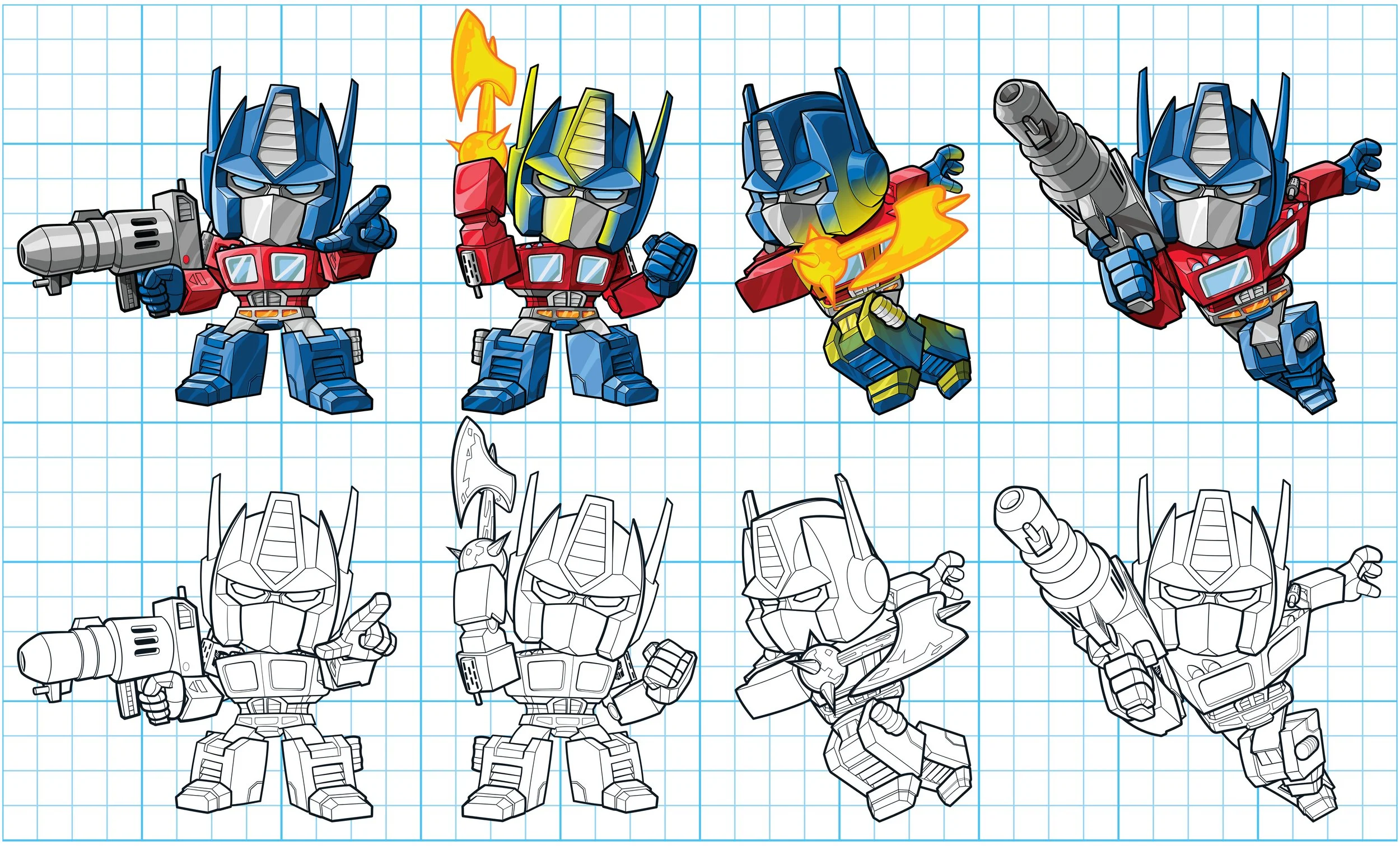 Transformers vector character art of Optimus Prime in a Chibi art style.