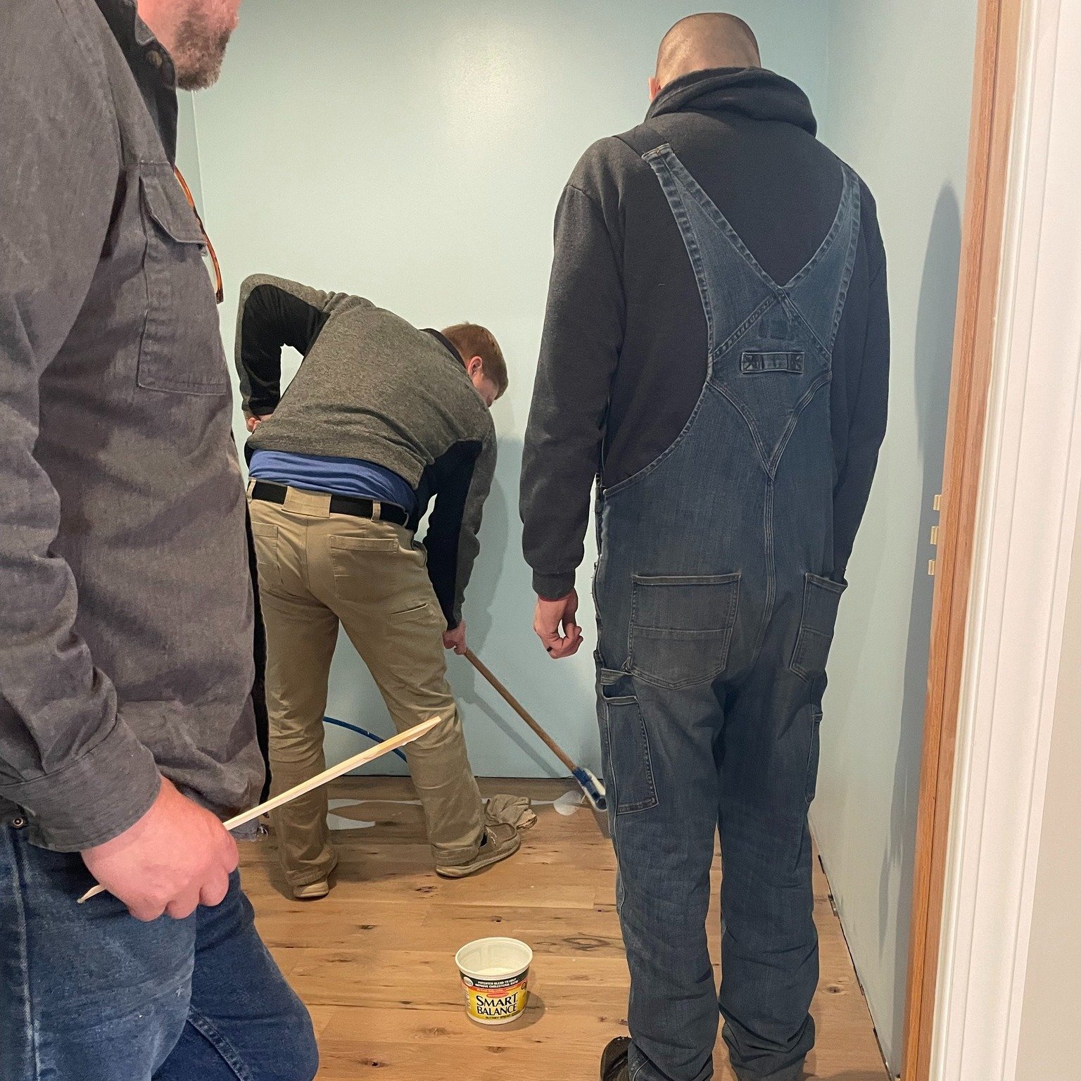 You never know what grandma's butter container will be used for! 

This is from when we finished our restroom floors! 

 #springprojects #familyowned #hardwoodclassics #hardwood