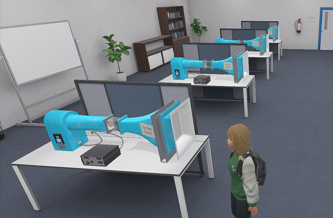 People in a lab standing around a table with a small deer, indoor setting