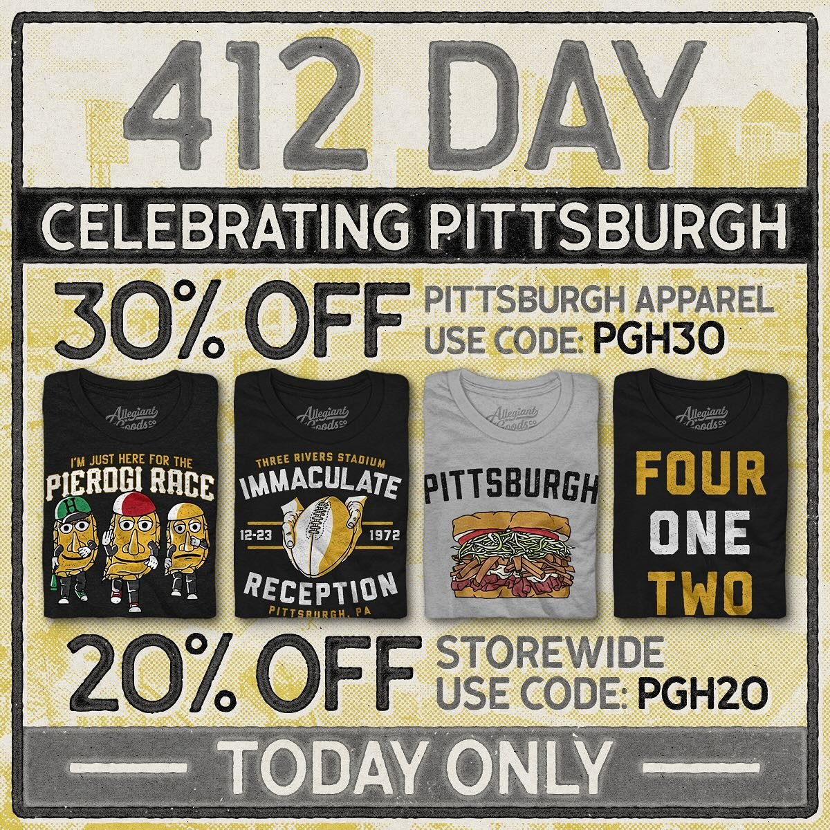 Celebrate Steel City on 412 Day with huge savings on all Pittsburgh apparel