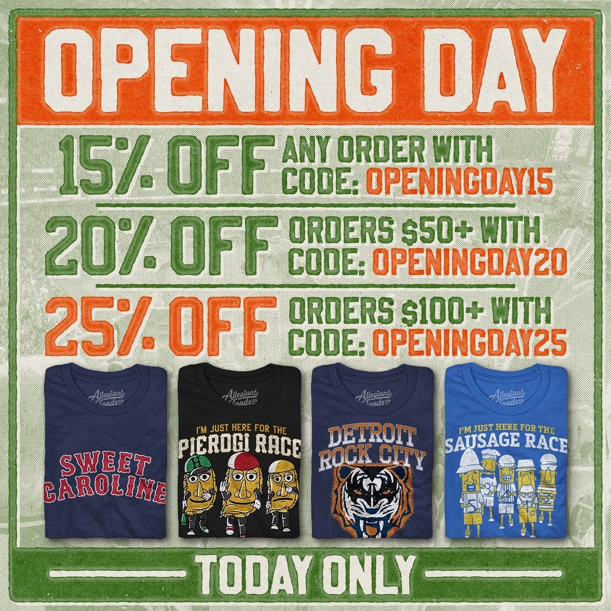 Opening day is here 🏟️ take up to 25% off storewide today only