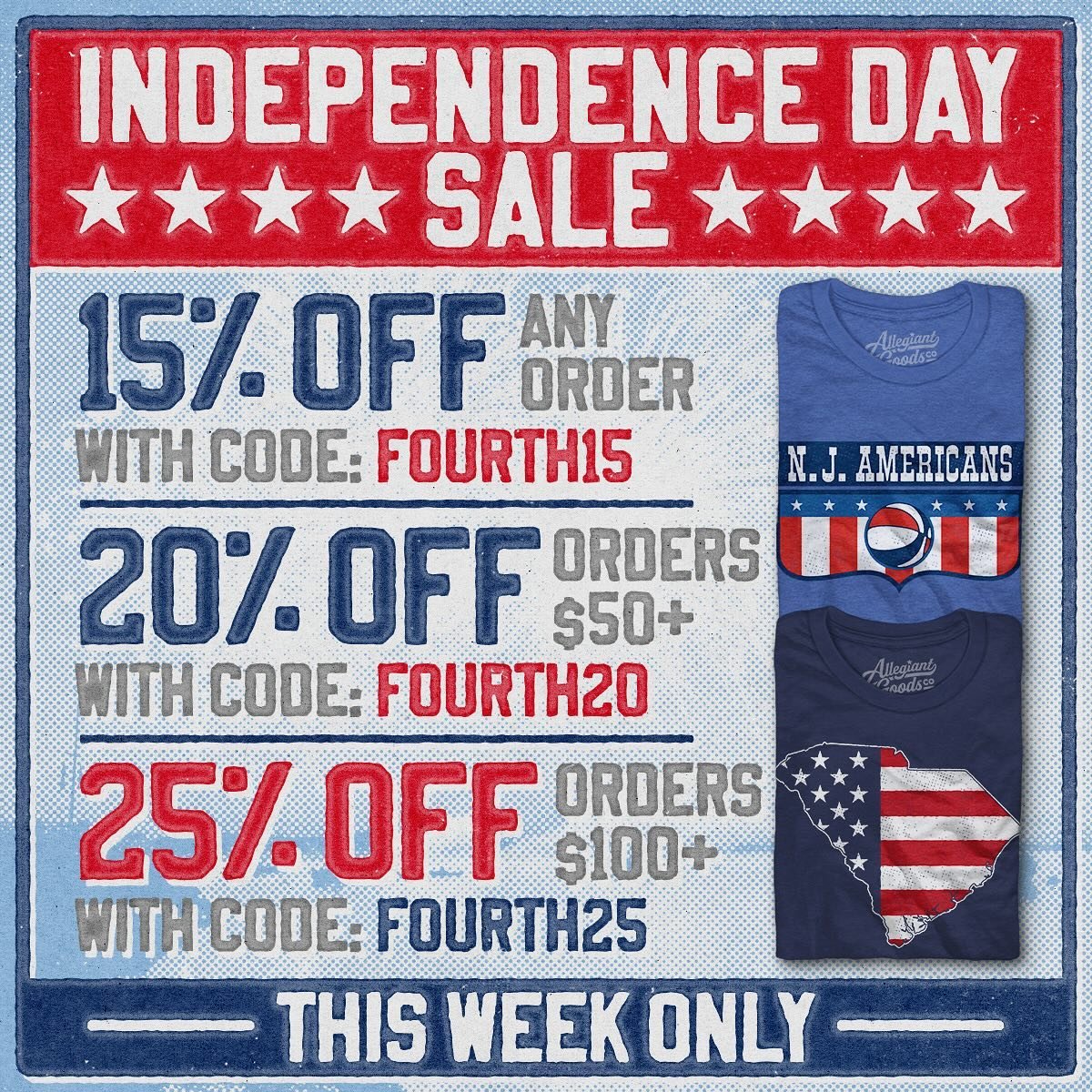 Up to 25% off this week 🦅 only at www.allegiantgoods.co