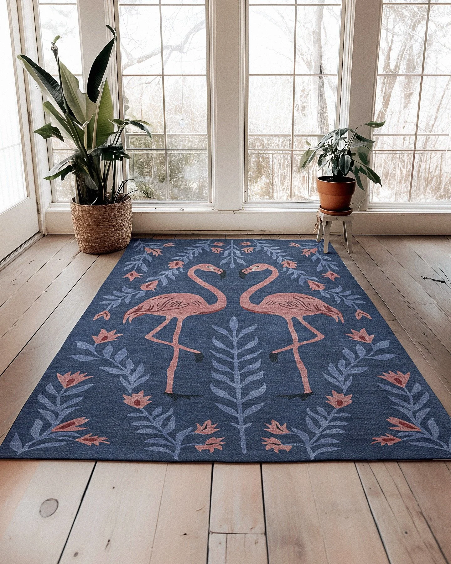 For an instant tropical oasis, just add our Flamingo Friends rug and a few plants