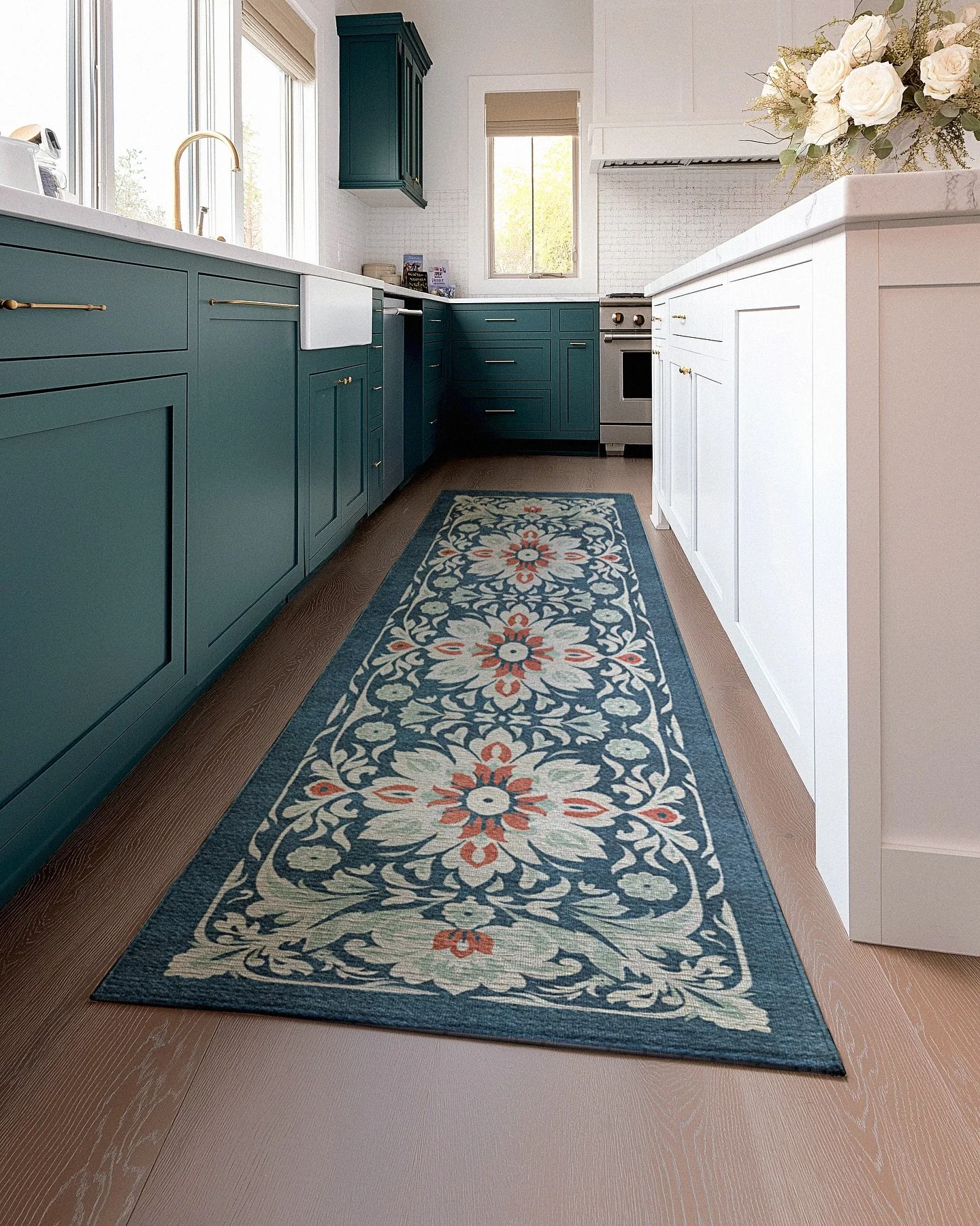 Eugina is our modernized take on classic floral rug designs. The clean lines and simple color palette make this a perfect choice for updated living spaces that keeps a vintage nod to the past.