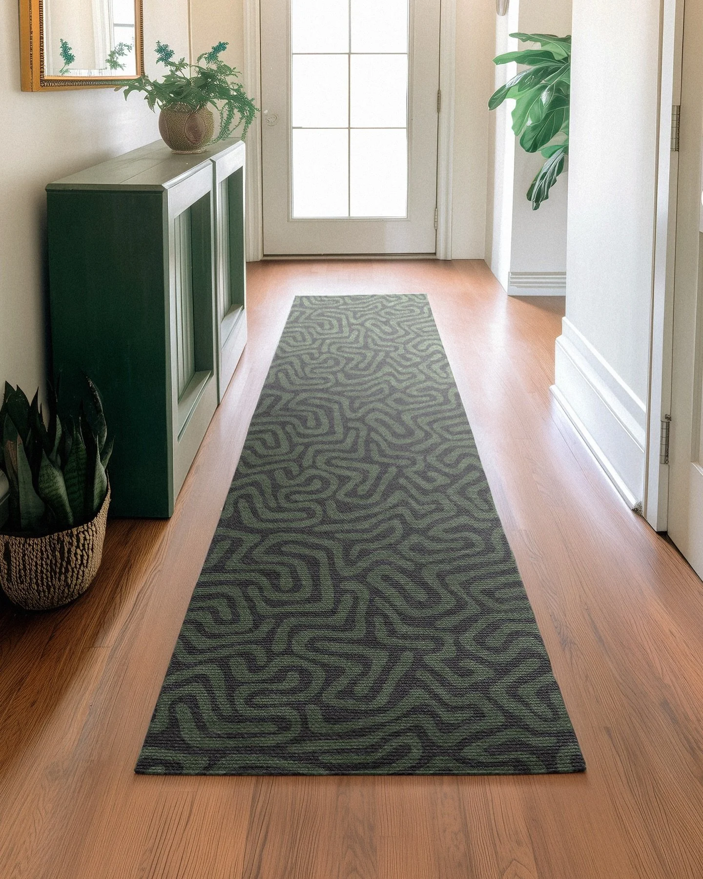 The winding pattern of our Kiva rug, often referred to as &lsquo;meanders&rsquo;, is a design motif found throughout ancient art and architecture. It feels inherently organic as it mimics natural forms seen in everything from fluid dynamics, to fur a