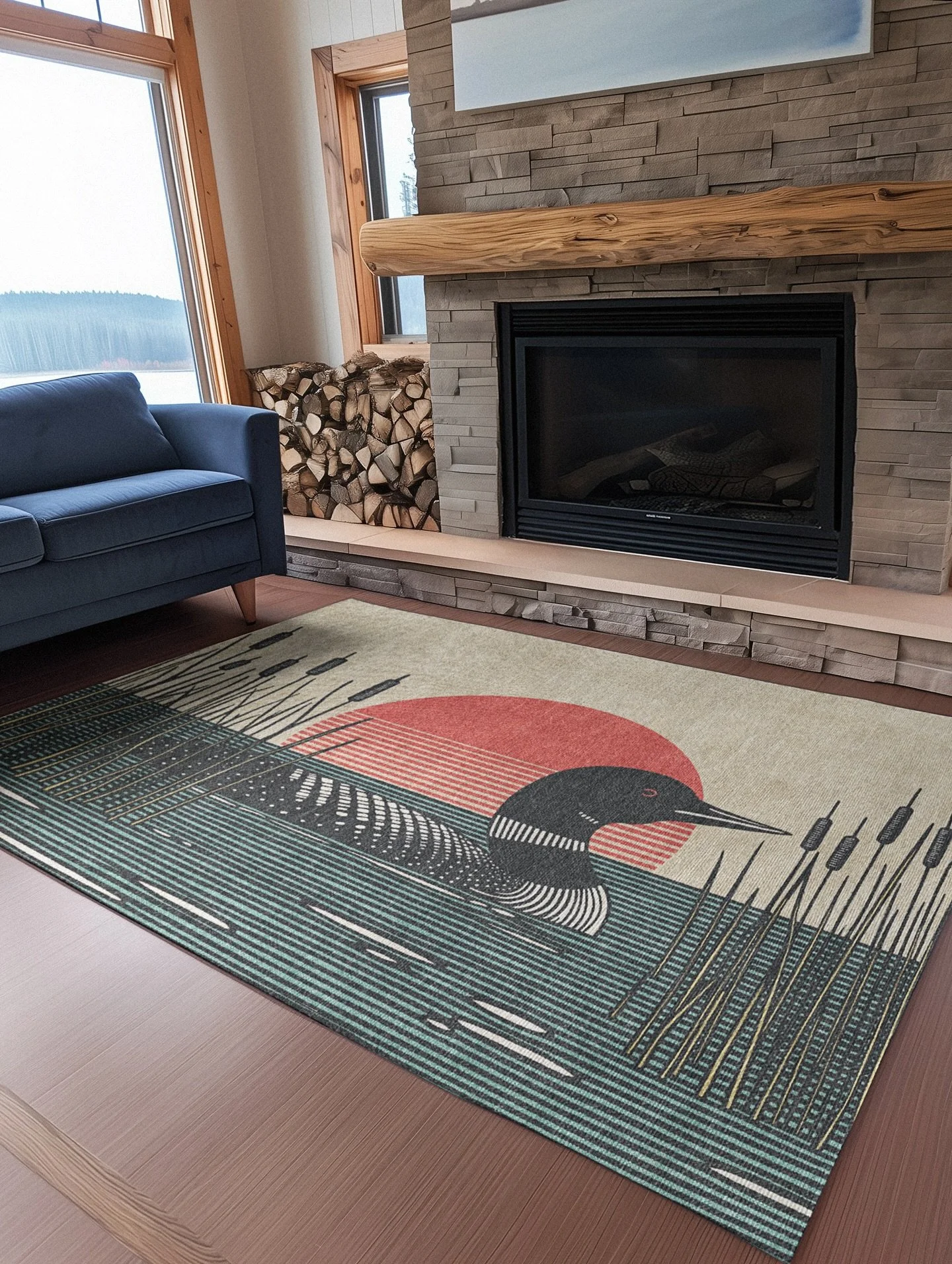 Just add our Sunset Loon rug for an instant lake house vibe