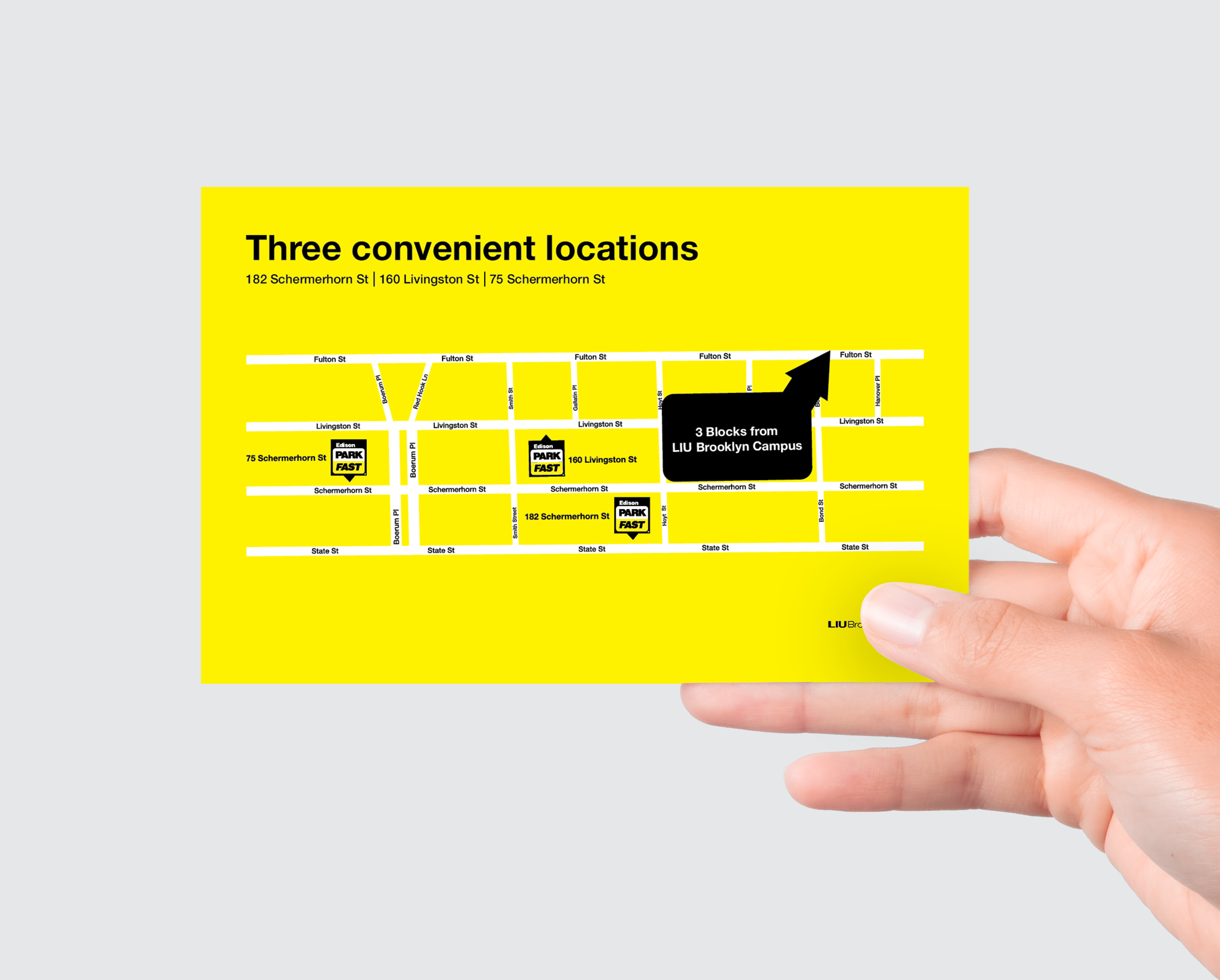 LIU Postcard Flyer with discounted rates at our nearby locations to this campus. Back Side