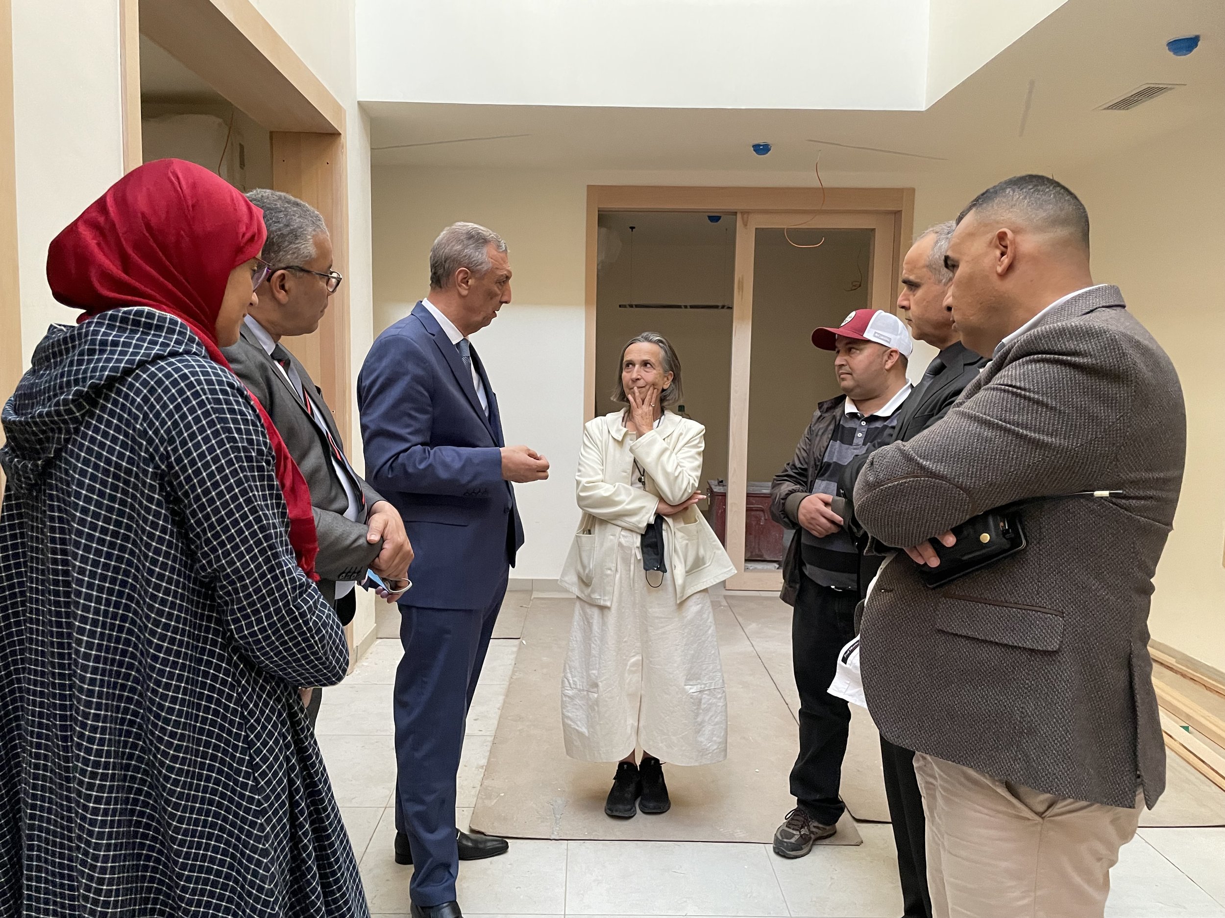 The delegation with The Wali of the region Marrakech-Safi visiting our new extension building for Alnour Association which will be completed in March