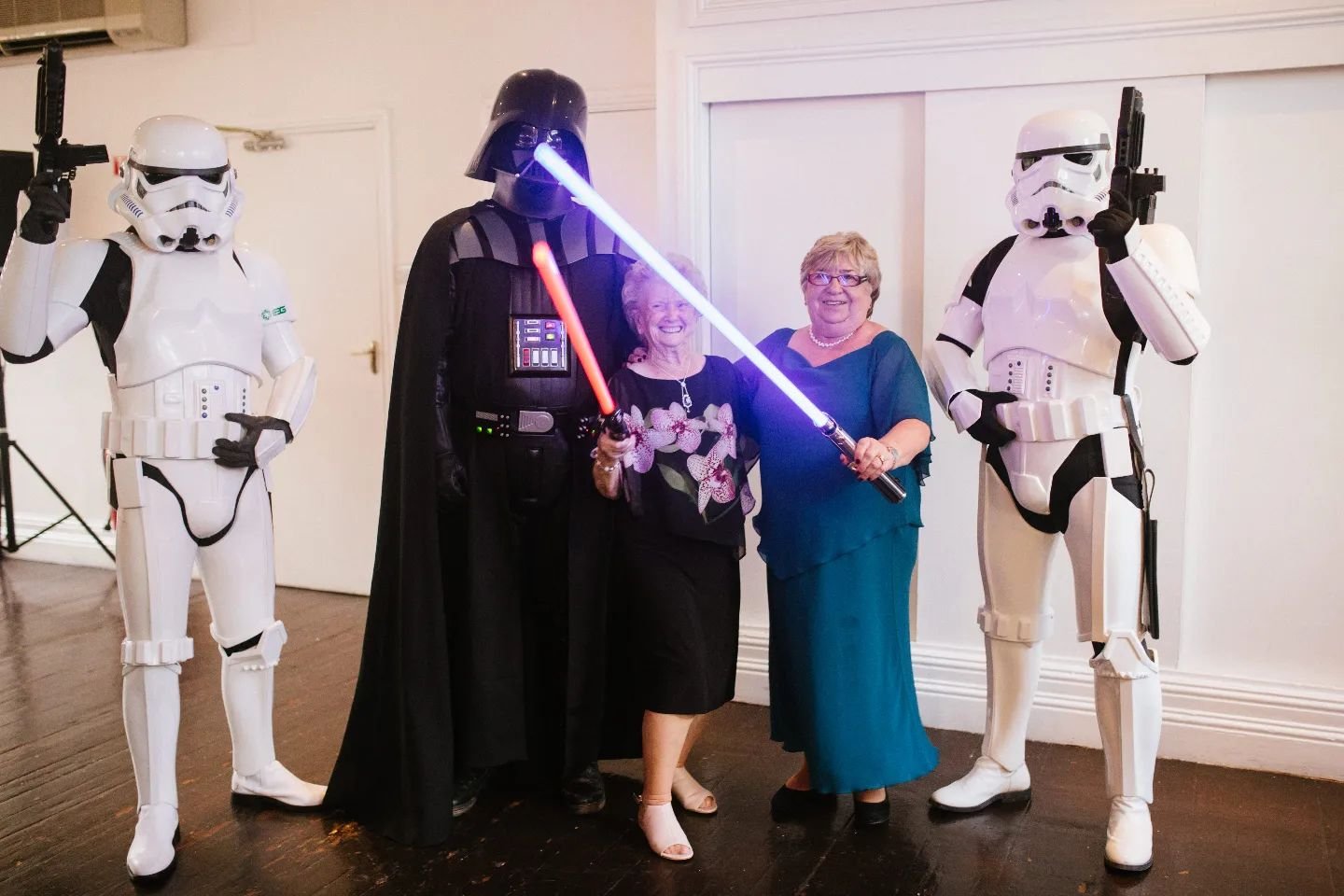 #maythe4thbewithyou all! Here's both of my grandmothers wielding lightsabers at mine &amp; @elishaclarkephotography's wedding in 2017. My nanny Brennan (blue lightsaber!) is no longer here with us but it's cool to look back and see how much she threw
