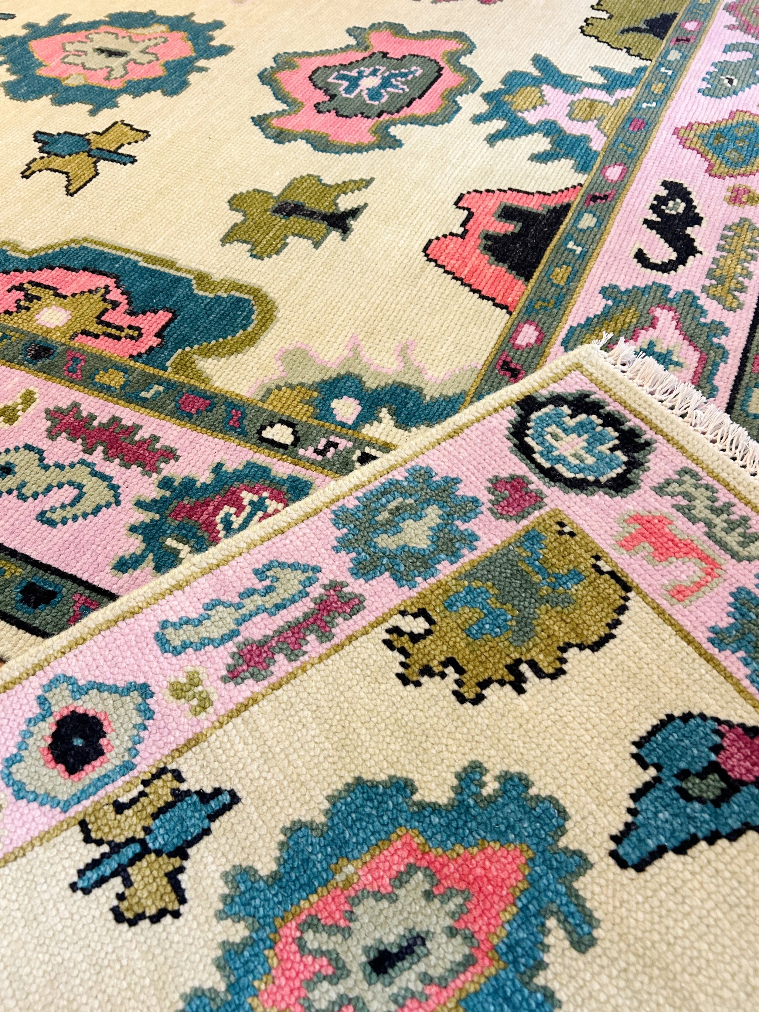 detail of colorful traditional oushak rug