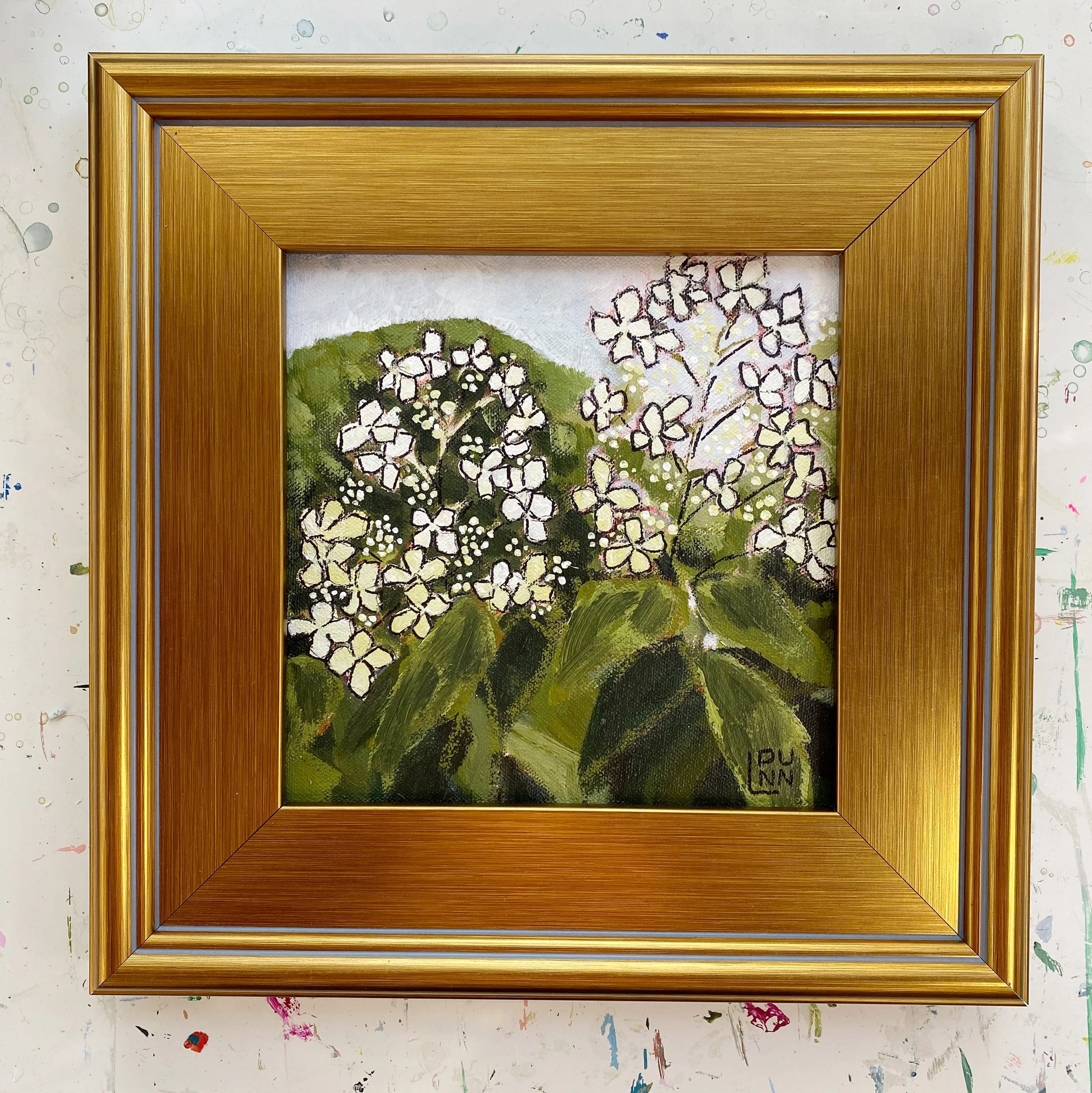 white hydrangea painting "Mom's Hydrangeas" I 8x8