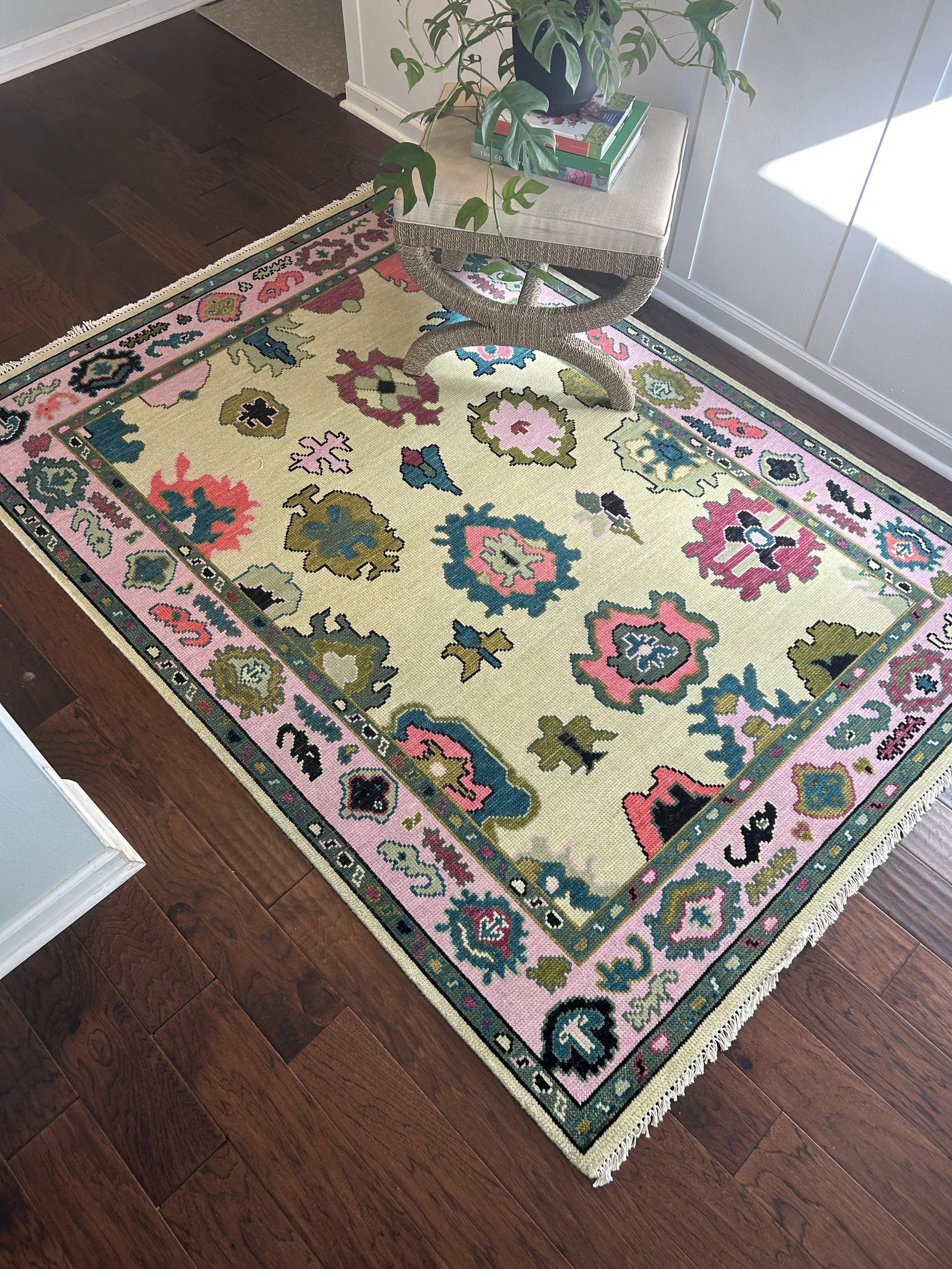 detail of colorful traditional oushak rug