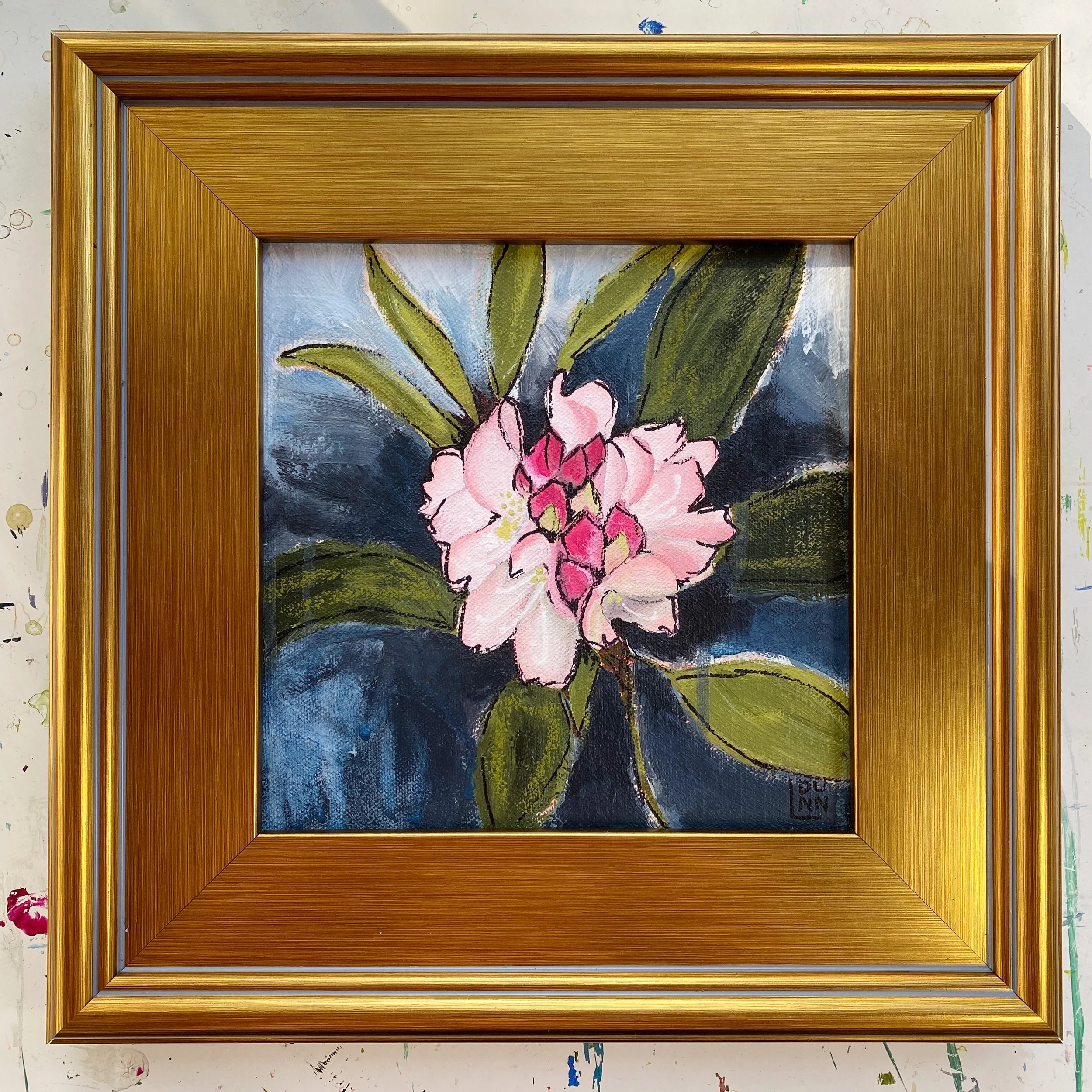 Pink Rhodedendron bloom and bud painting