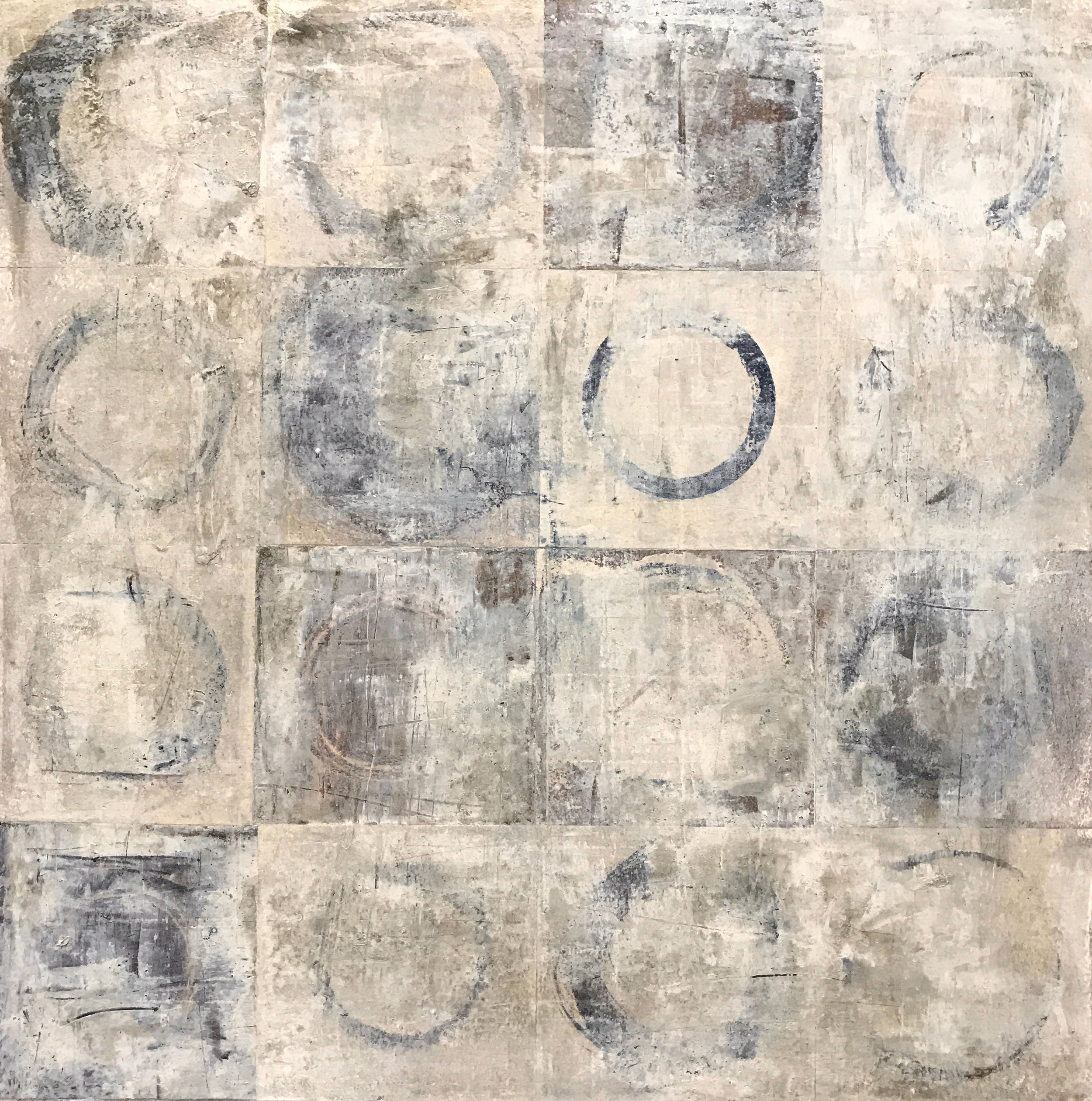 SEARCHING: NIGHT oil, cold wax, ink, collage on cradled panel 16" x 16"    SOLD