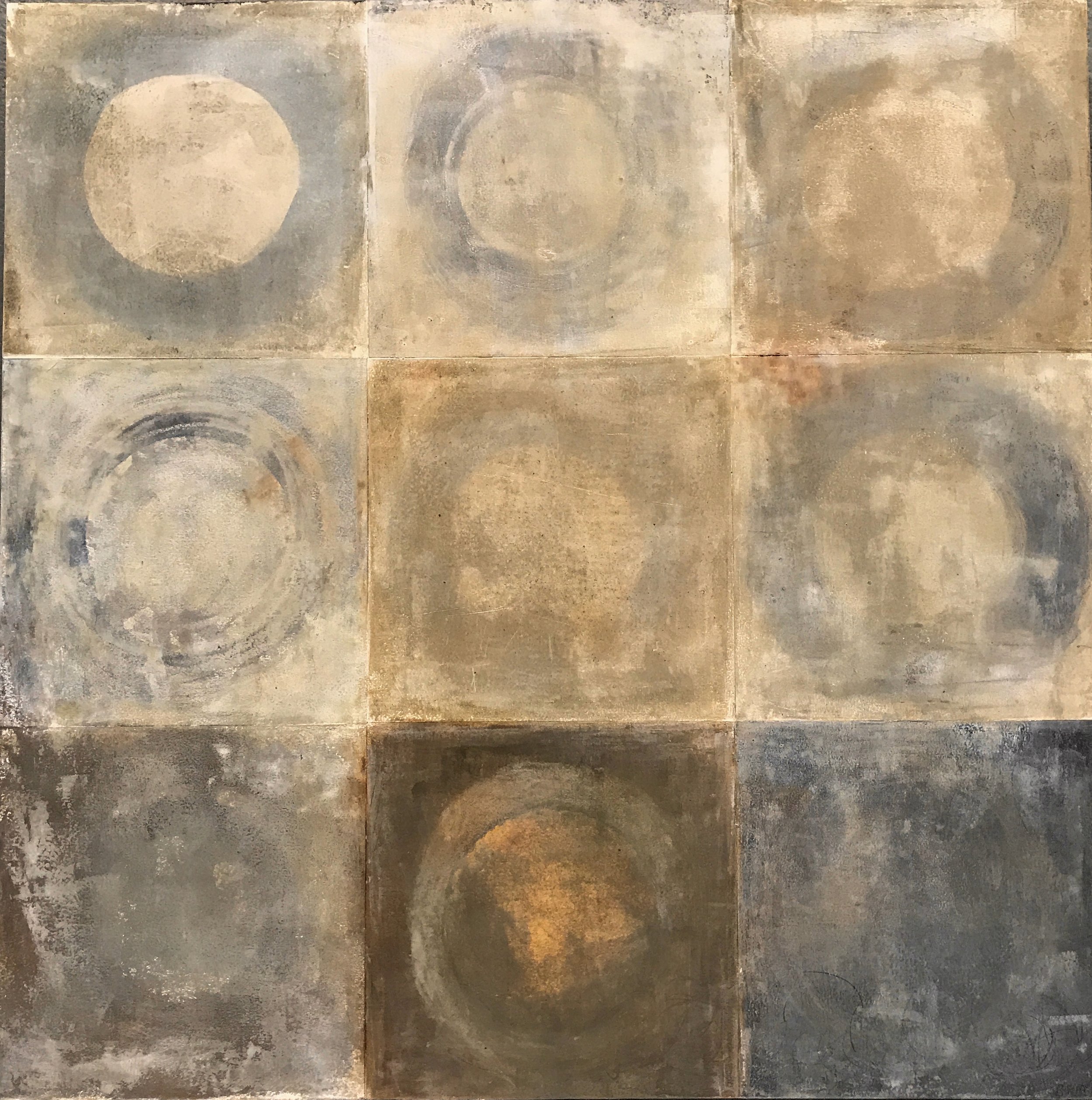 HOVERING oil, cold wax, ink, collage on cradled panel 30" x 30"  SOLD