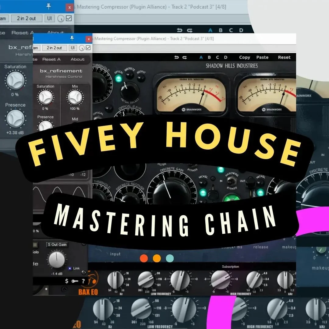 Have you checked out the last FivEy House Episode?!? If you have, then you've probably heard our battle tested podcast mastering chain. Here's a quick look at what we used for the episode (in no particular order!! 😉) 

We've grown a fondness to the 