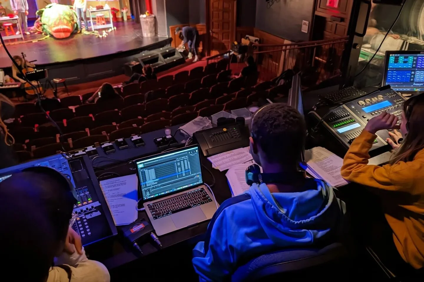 20 lav mics, 3 rolls of mic tape, and 7 mic checks later ... These guys pulled it off! There's a lot of tech that goes behind your favorite shows, and these students got to experience it first hand. Great job to the cast and crew of Little Shop of Ho