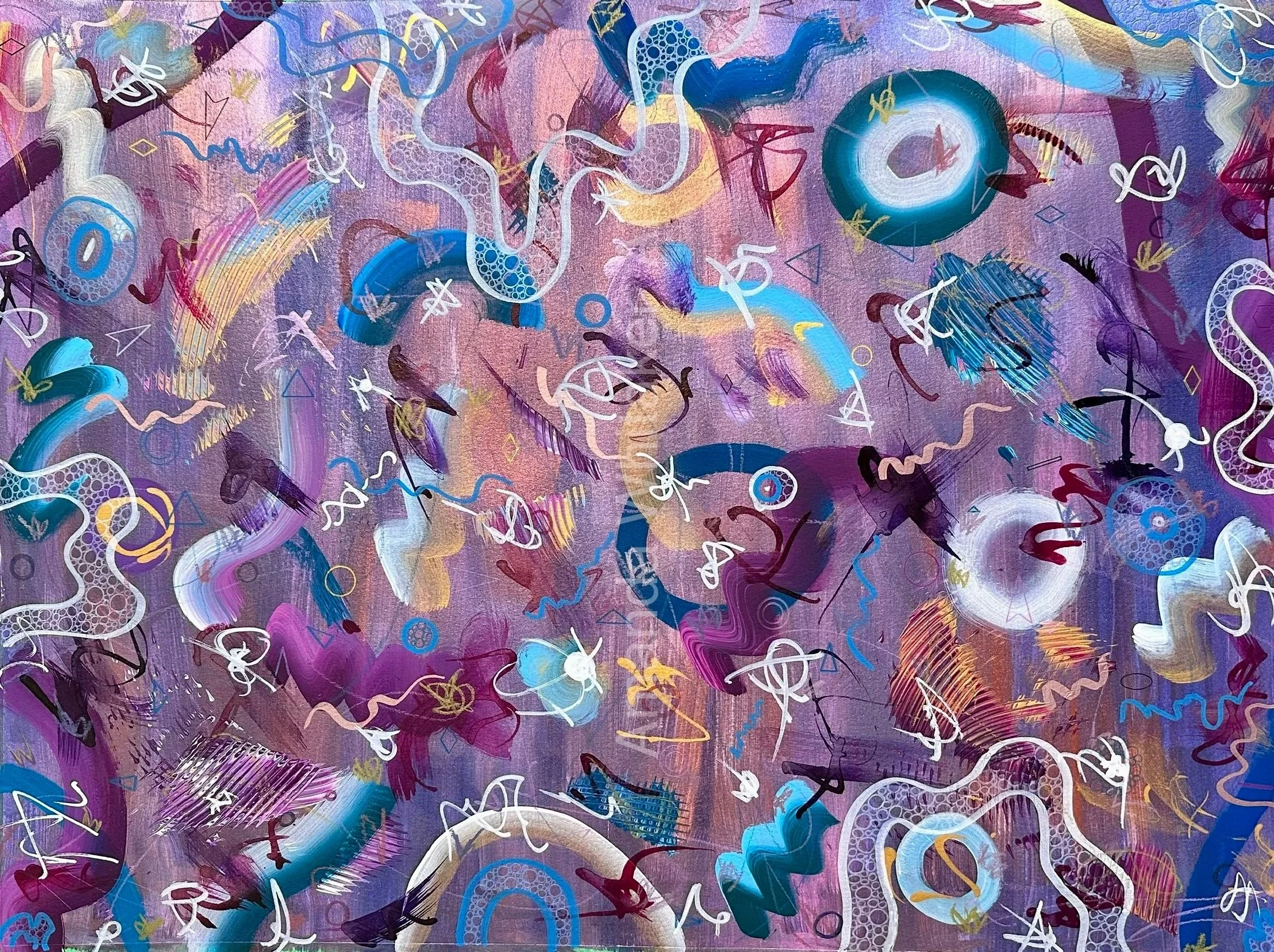 Pandemonium
24 inch x 18 inch Mixed Media on Paper
Small white boarder around painting.