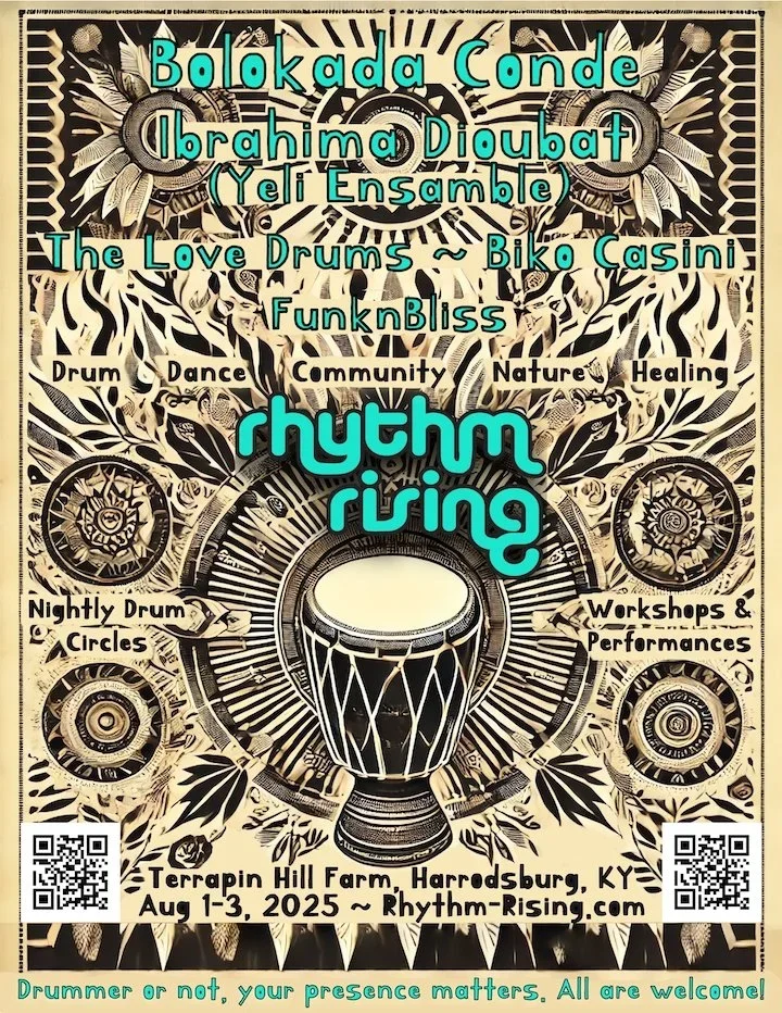 July 31 – August 2, 2026

Terrapin Hill Farm, Harrodsburg, KY

Explore the magic within you through drumming, movement, sound healing, therapeutic & rhythm-centric workshops, and live performances
~~~
Enjoy an inspiring weekend on the farm and experi