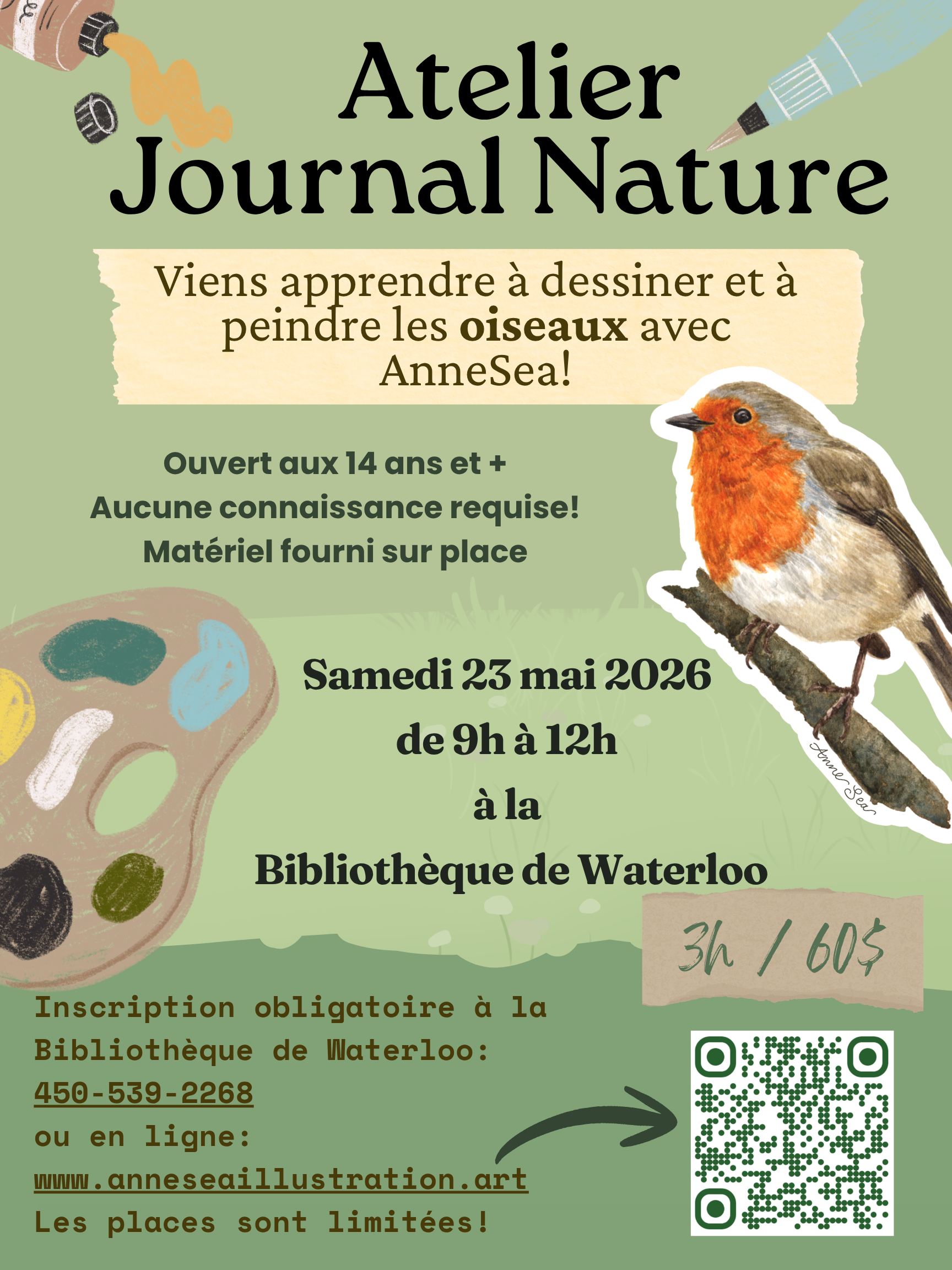 23 mai 2026: Atelier Journal Nature - Les Oiseaux - Bibliothèque de Waterloo