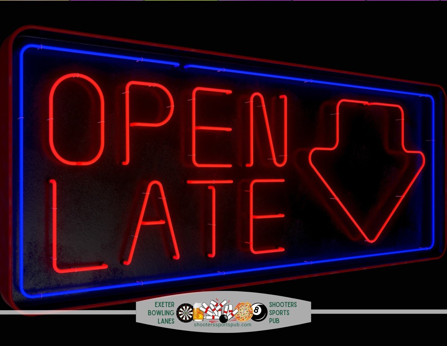 And Open for Lunch Thursday - Sunday! ⁠
⁠
🌙✨ Craving a late-night bite? Our ovens are warm and ready till 10 pm every night at Shooters Pub! ⁠
⁠
Whether you're wrapping up a night of bowling fun or just getting your evening started, we've got the ta