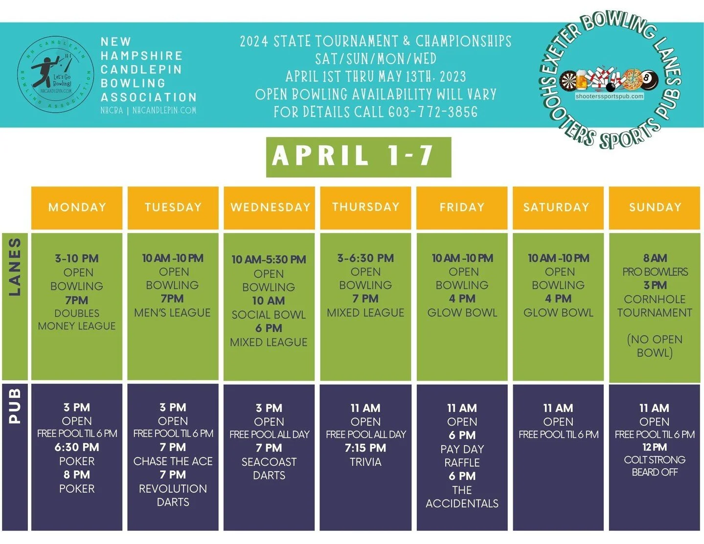 Calendar of Events — Shooters Sports Pub Exeter Bowling Lanes