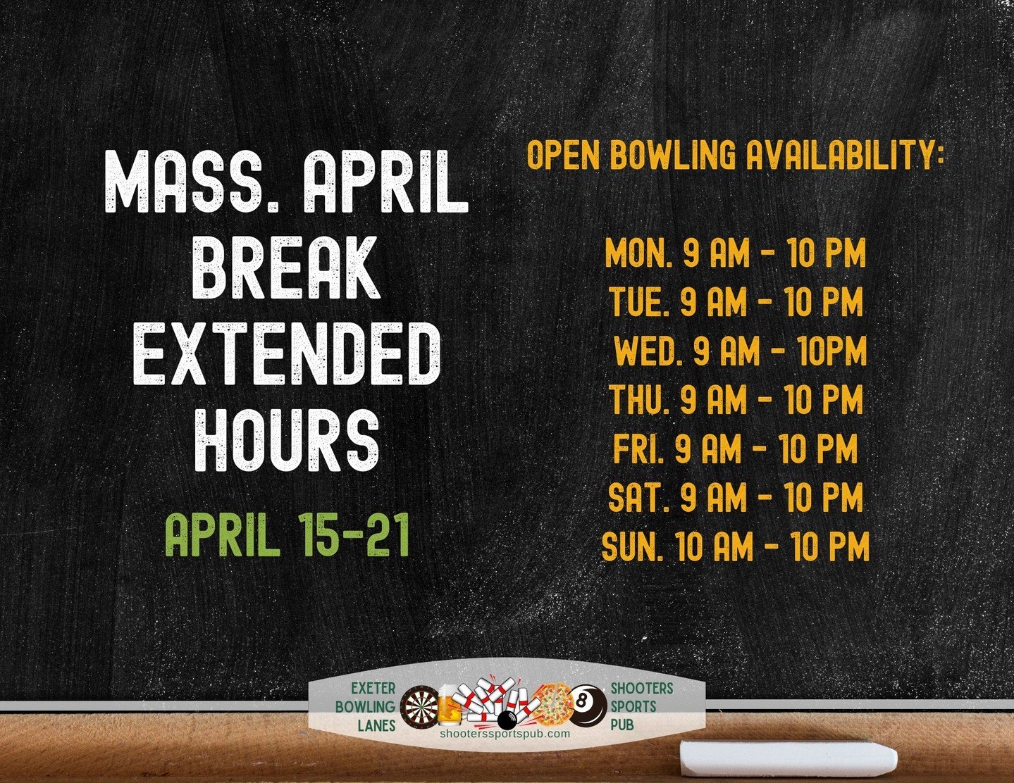 🛎️ School's out for Massachusetts Vacation Week! ⁠
⁠
We're opening early at 9 am daily for extra fun and bowling! Perfect for a family day out. ⁠
⁠
#FamilyFun #ExtendedHours