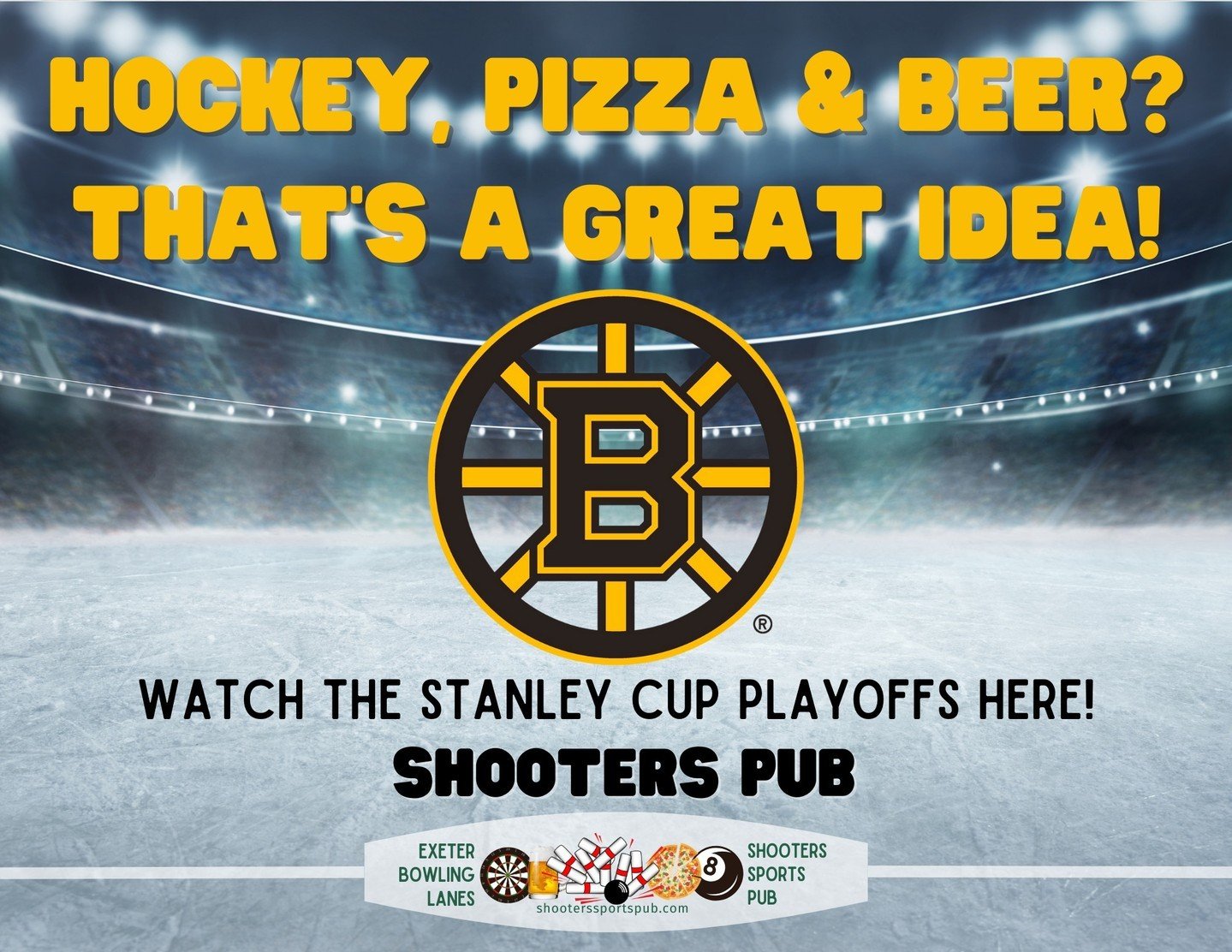 🏒🍻 Playoff Season is here! Catch all the Bruins action live in our pub. Nothing beats playoff atmosphere, cold drinks, and great company! #GoBruins #PlayoffWatch