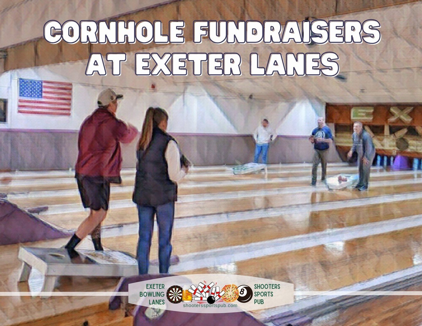 Bringing the community together, one toss at a time 🌽🕳 ⁠
⁠
Join us for cornhole fundraisers at Exeter Lanes and toss for a cause! ⁠
⁠
#CornholeForACause #ExeterLanes⁠