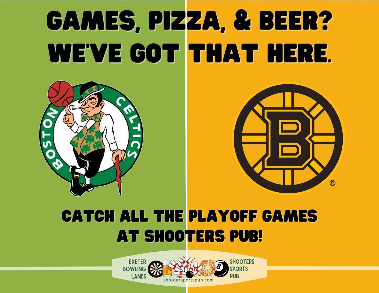 Weekend plan: Pizza 🍕, Beer 🍺, Playoff Games 🏒🏀. All available at Shooters Pub. ⁠
⁠
Where else would you want to be? ⁠
⁠
#WeekendVibes #PizzaAndPlayoffs⁠