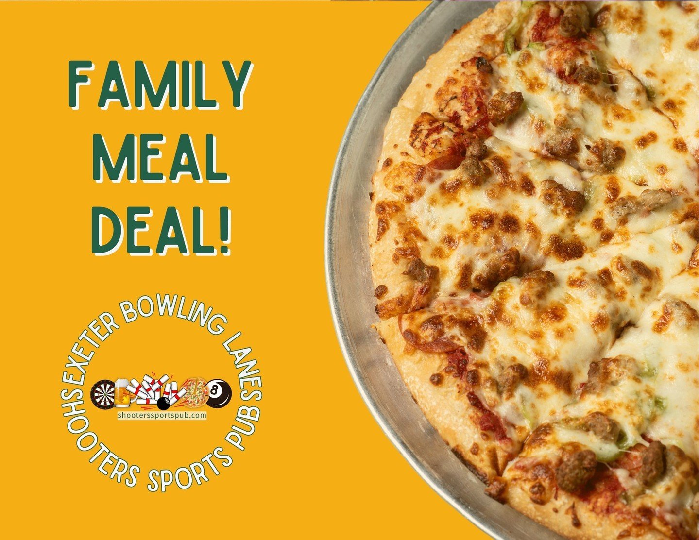 🍕🎳 Family Nights Just Got Better! Dive into our delicious Family Meal Deals that are a perfect strike for everyone! 🌟⁠
⁠
For up to 5 bowlers:⁠
Single Bowl &amp; Pizza Deal: $39⁠
1 Lane, 75 mins bowling, 1 Large Pizza, 1 Pitcher of Soda + Shoe Rent
